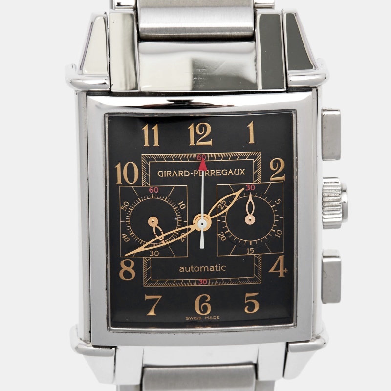Girard Perregaux Black Stainless Steel Vintage 1945 Ref. 2599 Chronograph Men's Wristwatch 32 Mm
