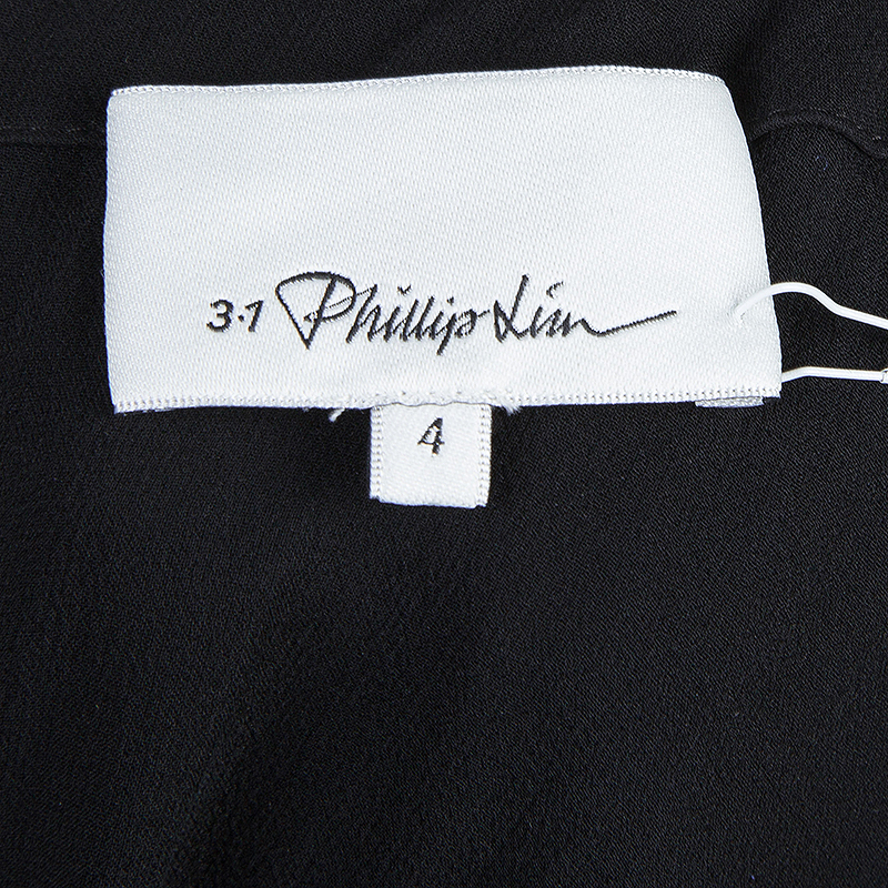 3.1 Phillip Lim Black Draped Key Hole Chiffon Tie Detail Top S