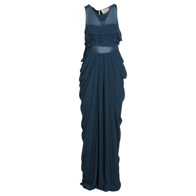 Image of . Phillip Lim Blue Chiffon Draped Cowl Detail Sleeveless Maxi Dress S