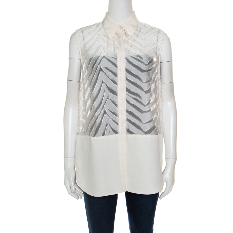 Image of . Phillip Lim Off White Zig Zag Fil Coupe Sleeveless Shirt M