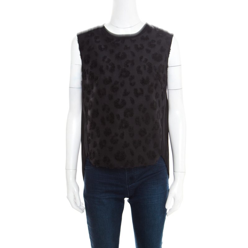 Image of . Phillip Lim Black Textured High Low Sleeveless Top M