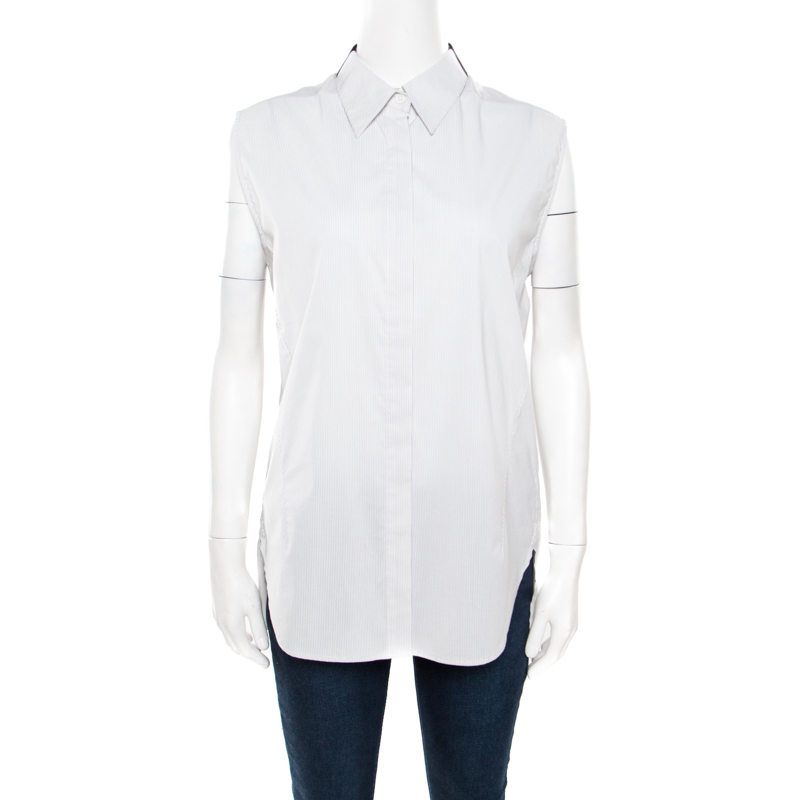 Image of . Phillip Lim Monochrome Pin Striped Sleeveless Button Front Shirt M