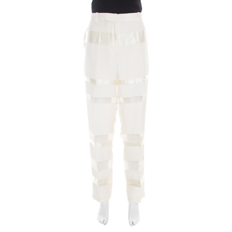 Image of . Phillip Lim Cream Silk and Sheer Organza Paneled Grunge Trousers M