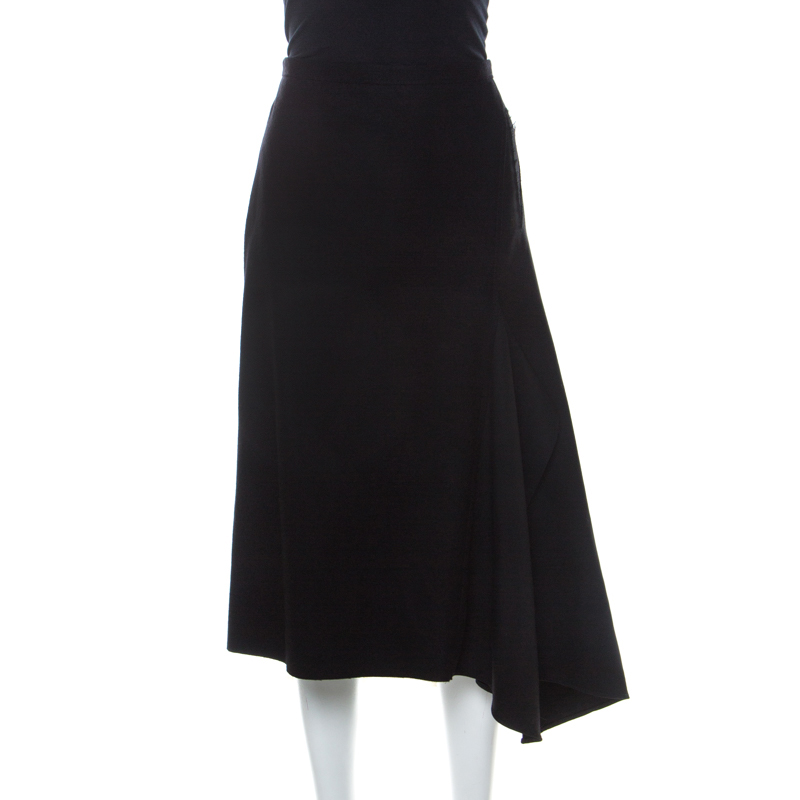 Image of . Phillip Lim Black Felt Asymmetric Hem A Line Midi Skirt M