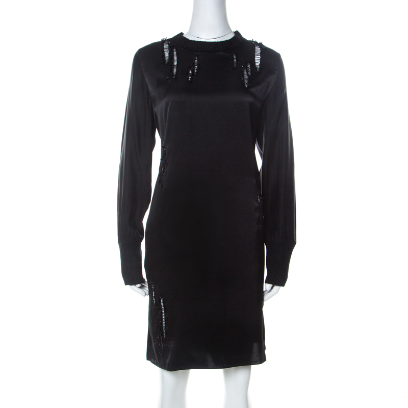 Image of . Phillip Lim Black Silk Embellished Detail Mini Dress M