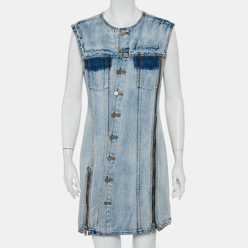 3.1 Phillip Lim Blue Light Wash Denim Asymmetric Button Front Sleeveless Mini Dress M