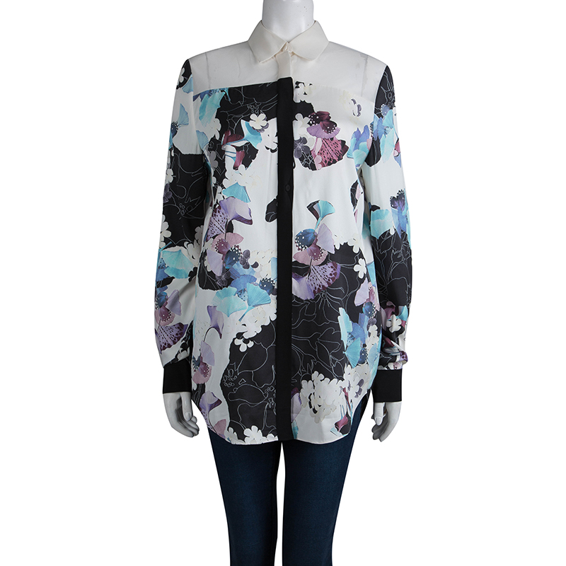 

3.1 Phillip Lim Floral Printed Silk Sheer Yoke Detail Shirt, Multicolor