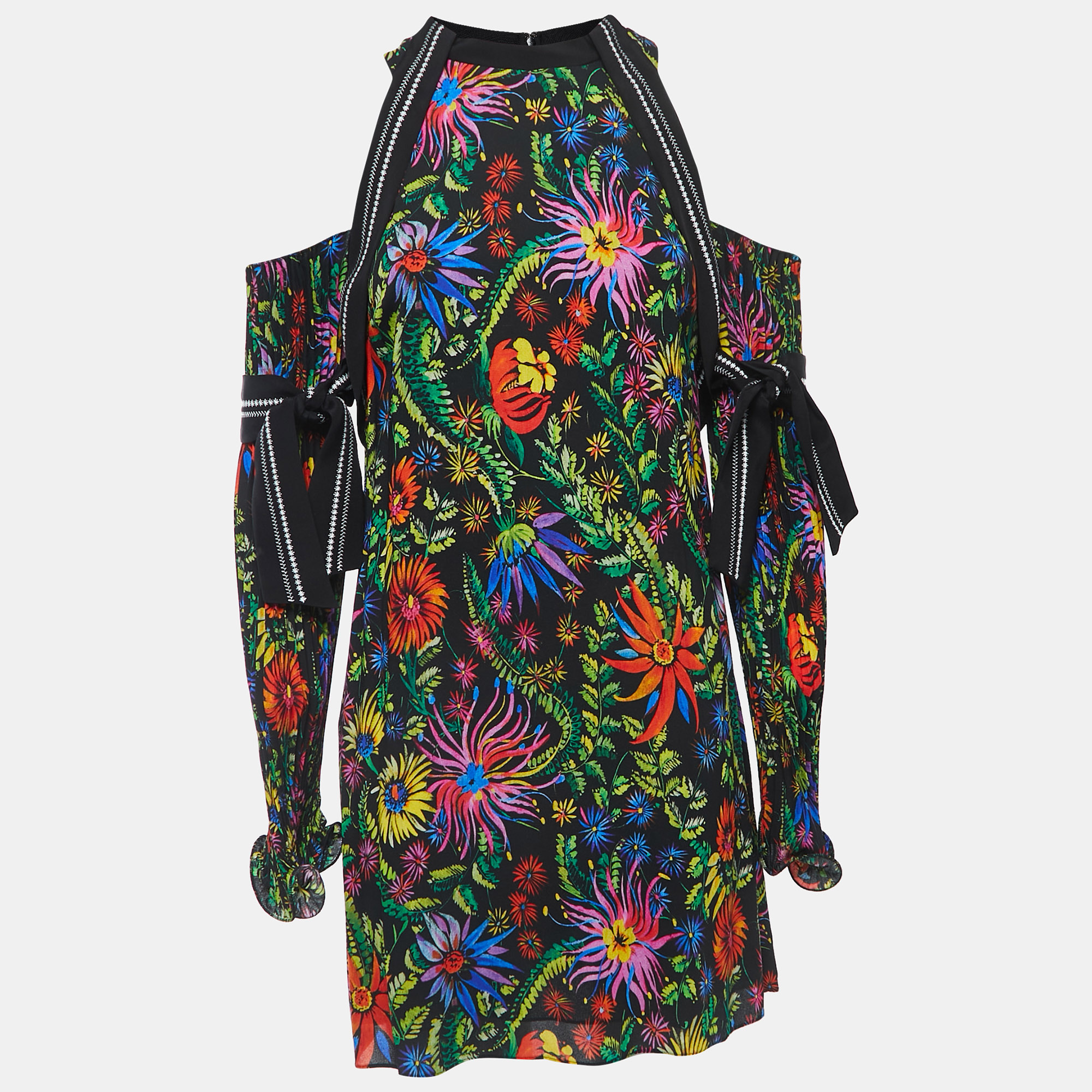 

3.1 Phillip Lim Black Floral Printed Crepe Cold-Shoulder Mini Dress