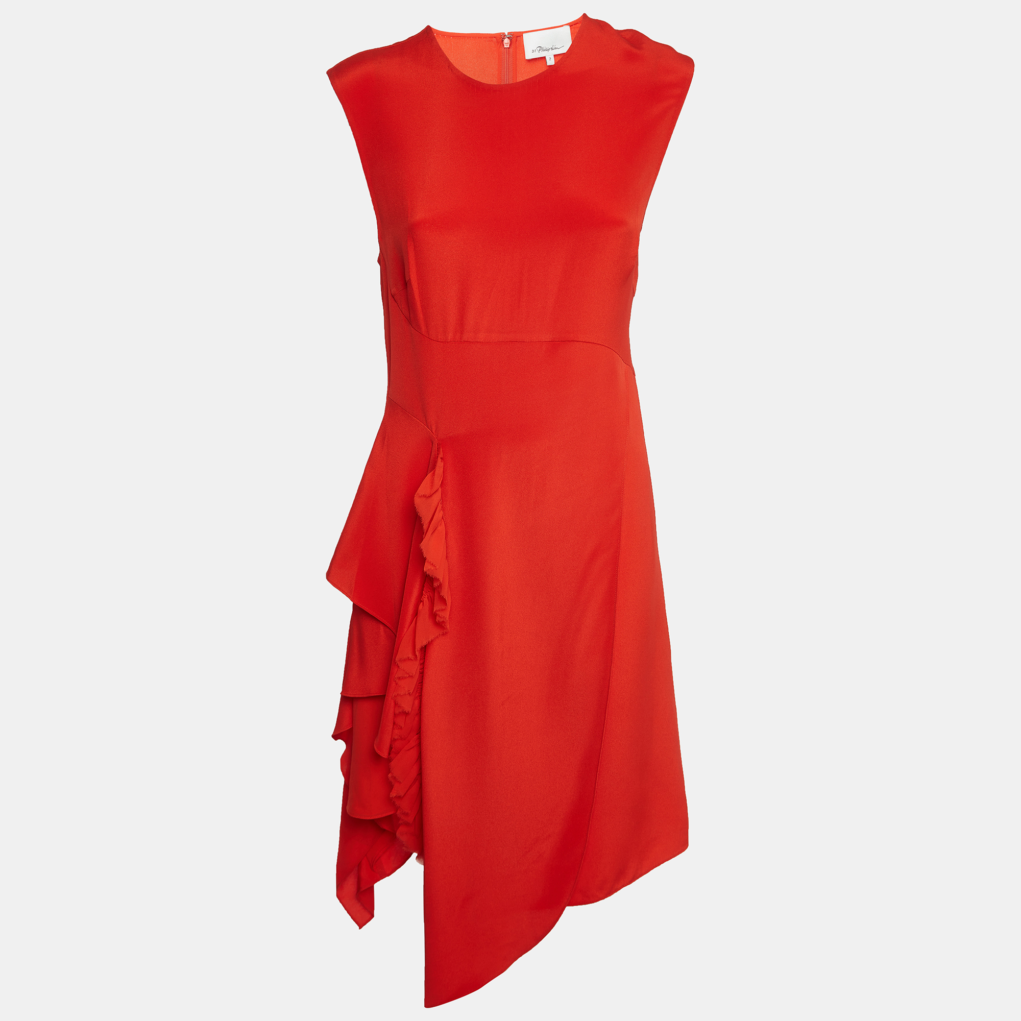 3.1 Phillip Lim Orange Draped Silk Sleeveless Midi Dress S