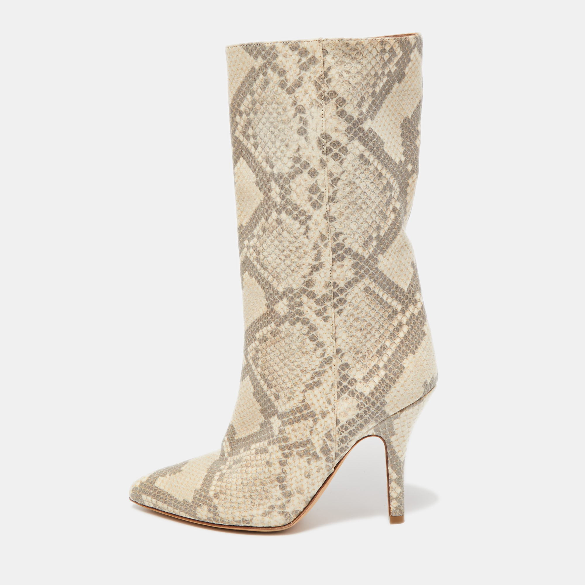 Paris texas beige/brown python embossed leather midcalf boots size 38