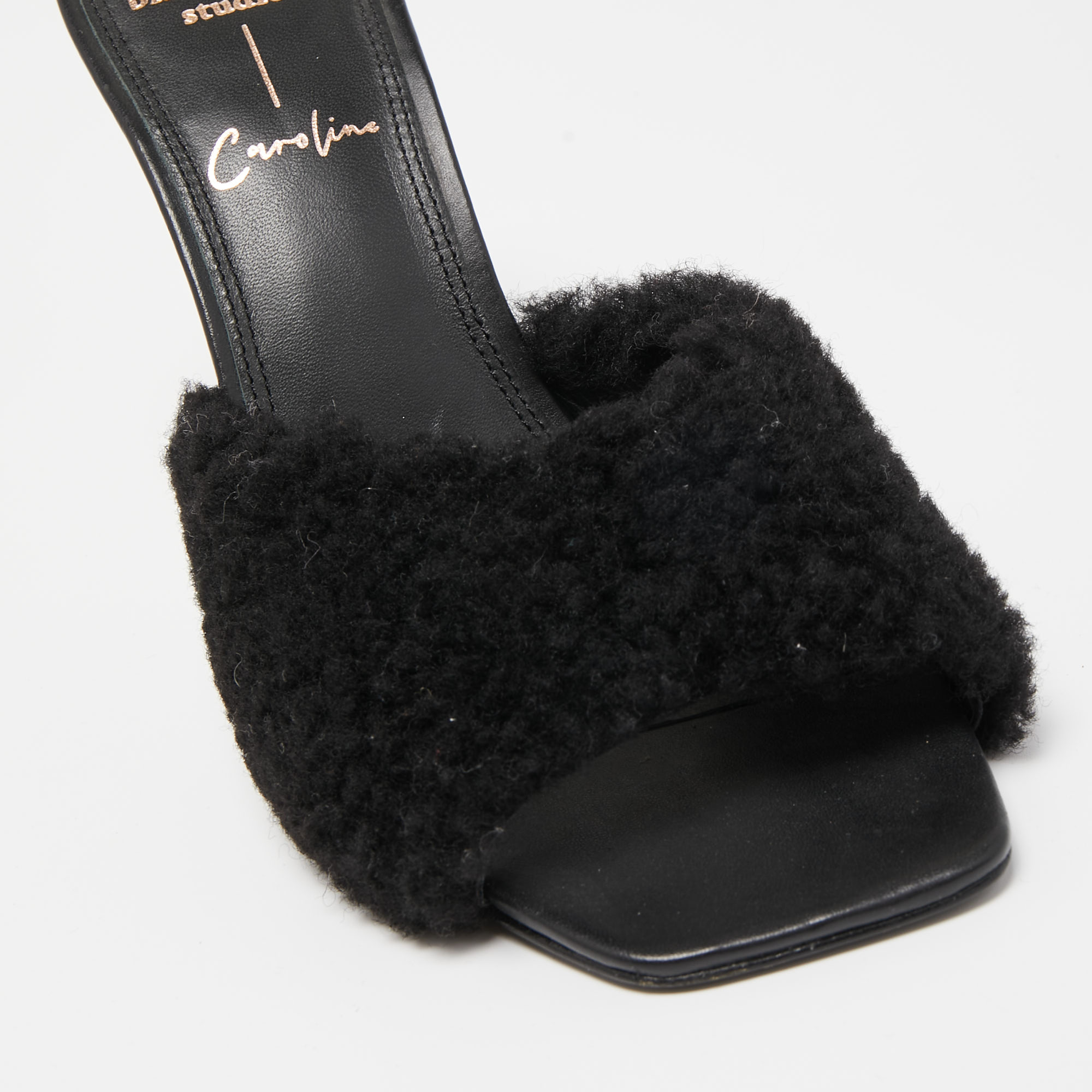Black Suede Studio X Caroline Stanbury Black Fur Slides Size 38