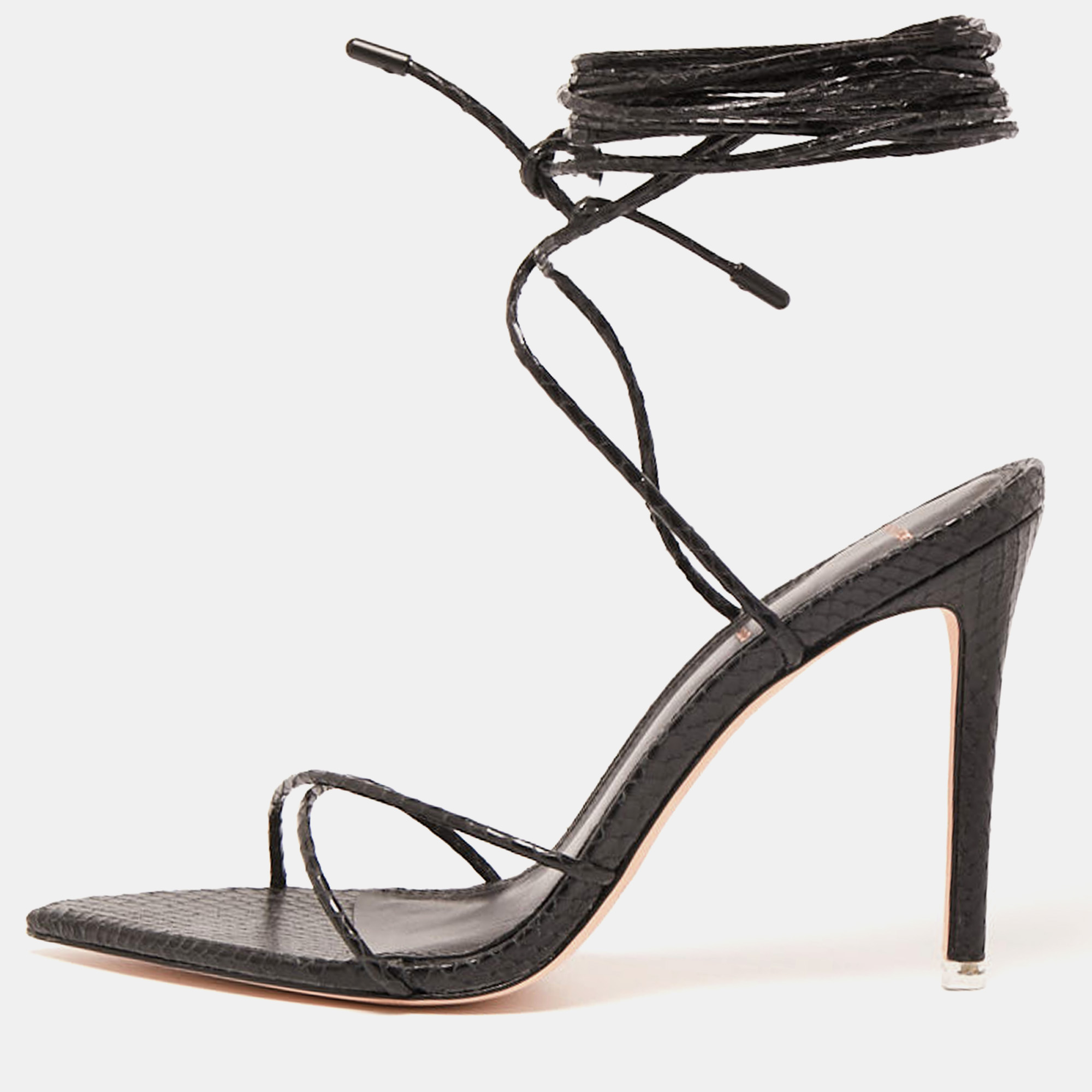 

Black Suede Studio Black Python Embossed Leather Ankle Wrap Sandals Size