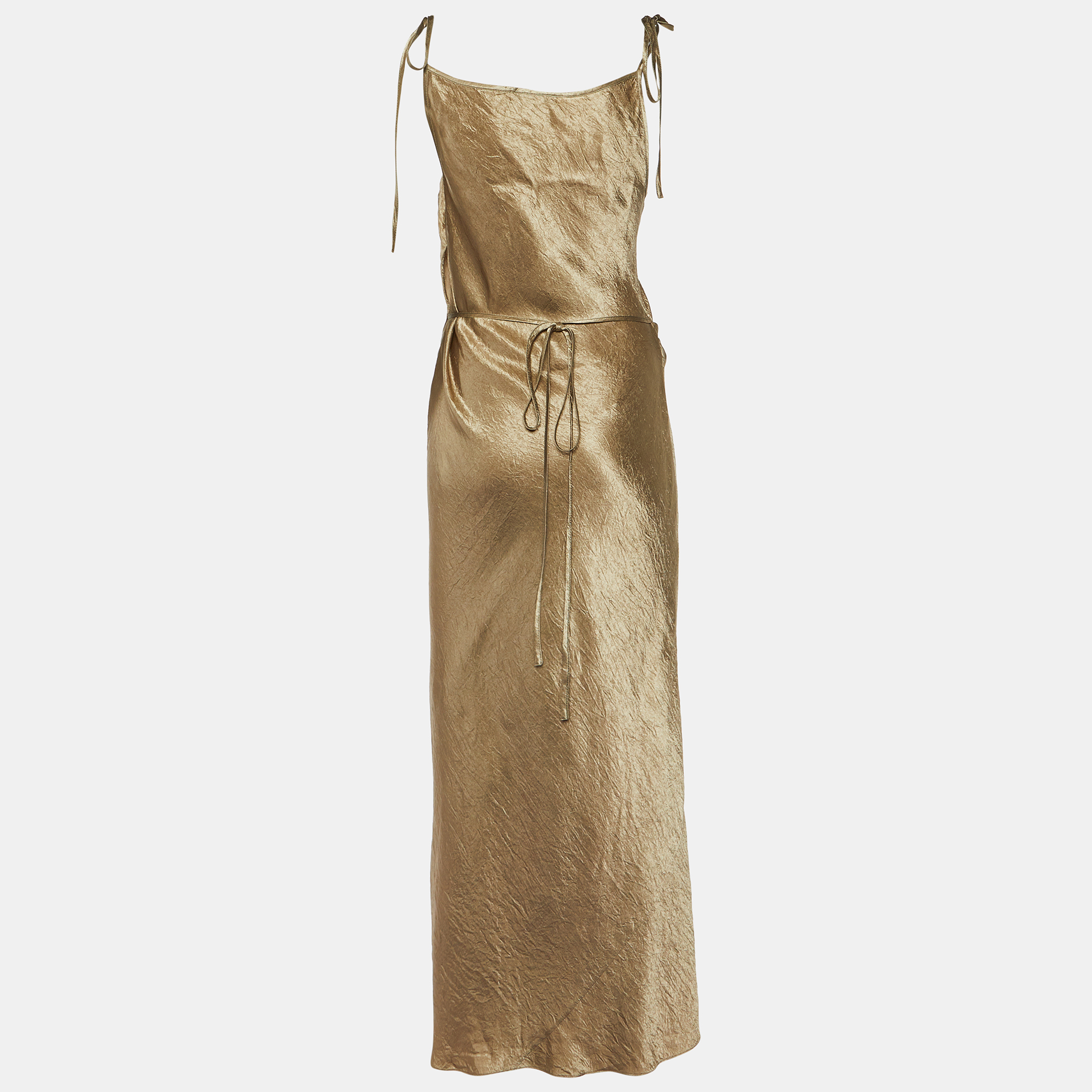 Acne Studios Brown Satin Wrap Up Long Dress M