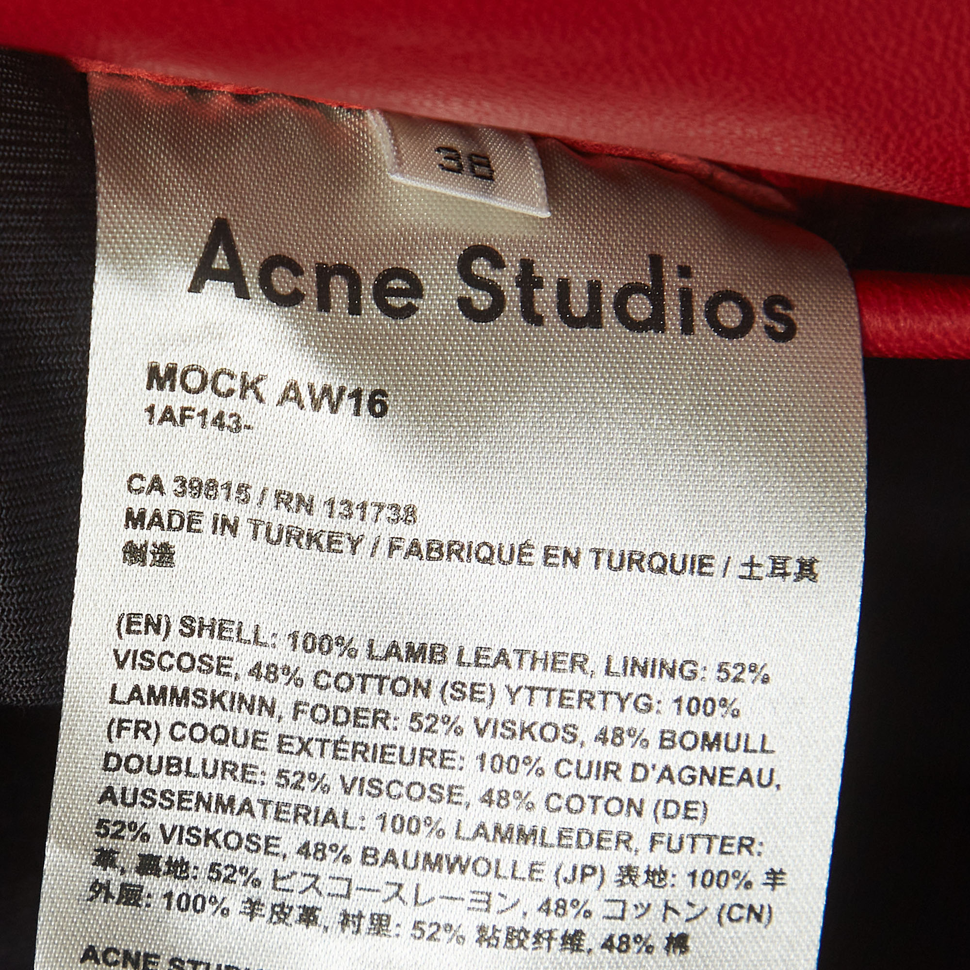 Acne Studios Red Leather Biker Jacket M