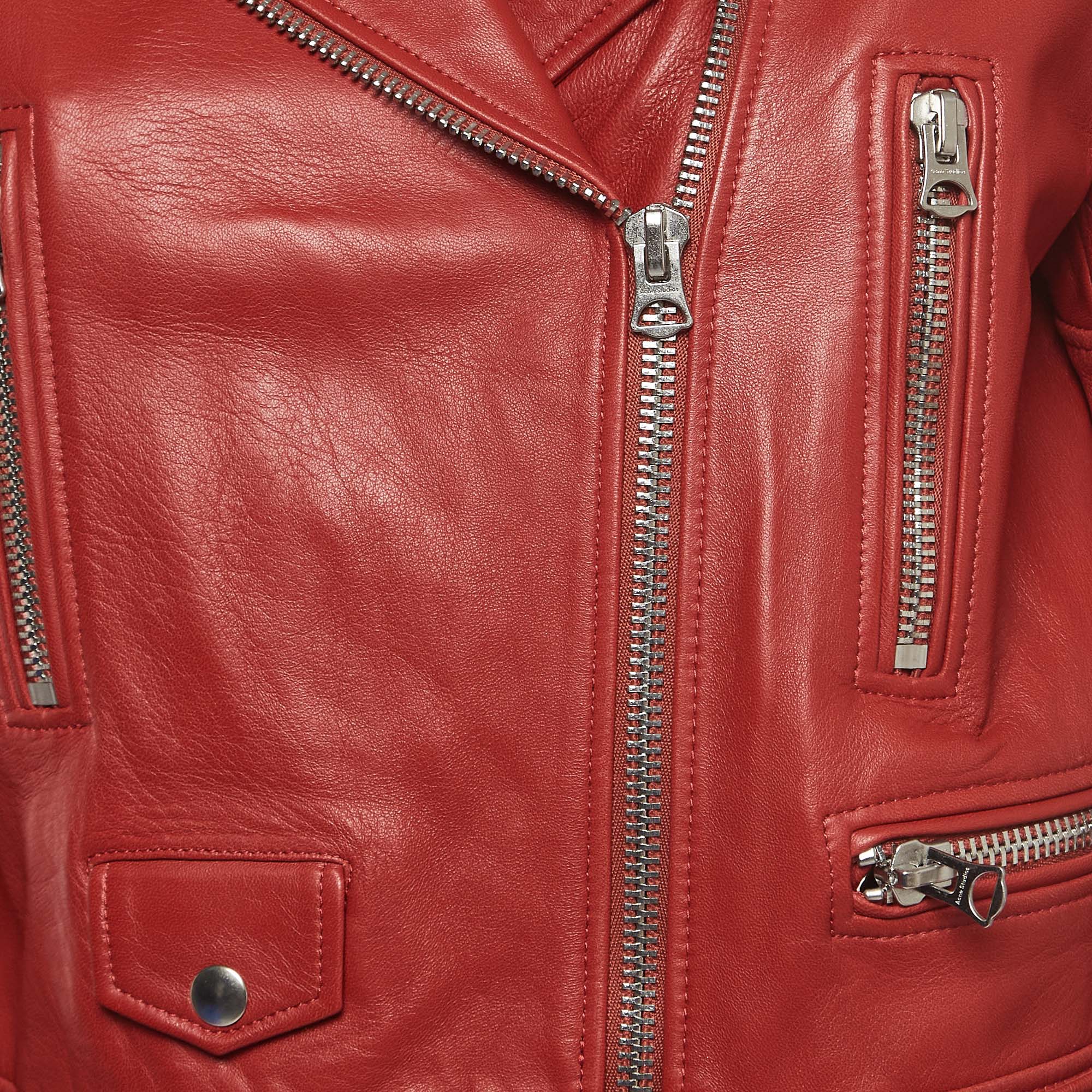 Acne Studios Red Leather Biker Jacket M