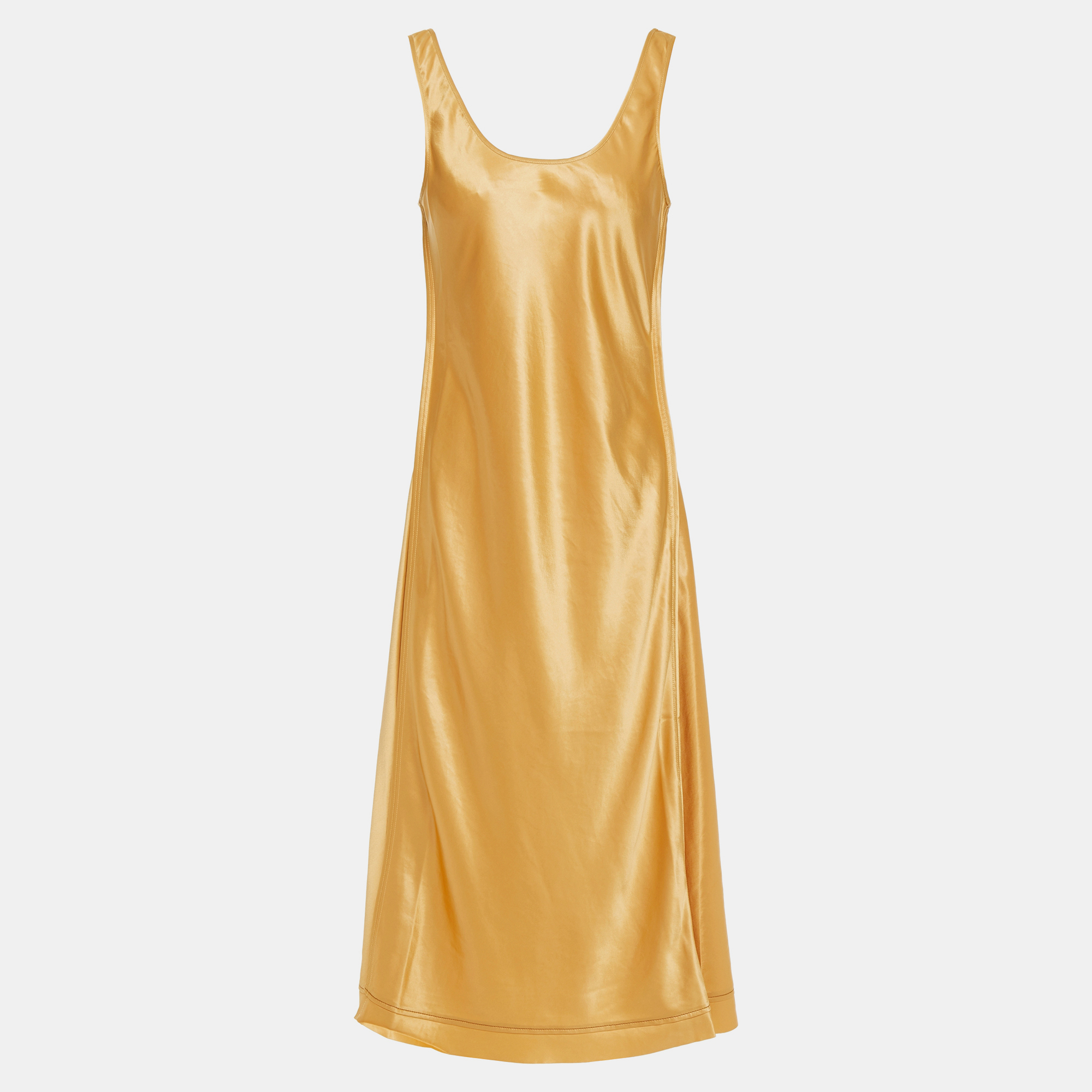 Acne studios gold satin sleeveless midi dress s (eu 34)