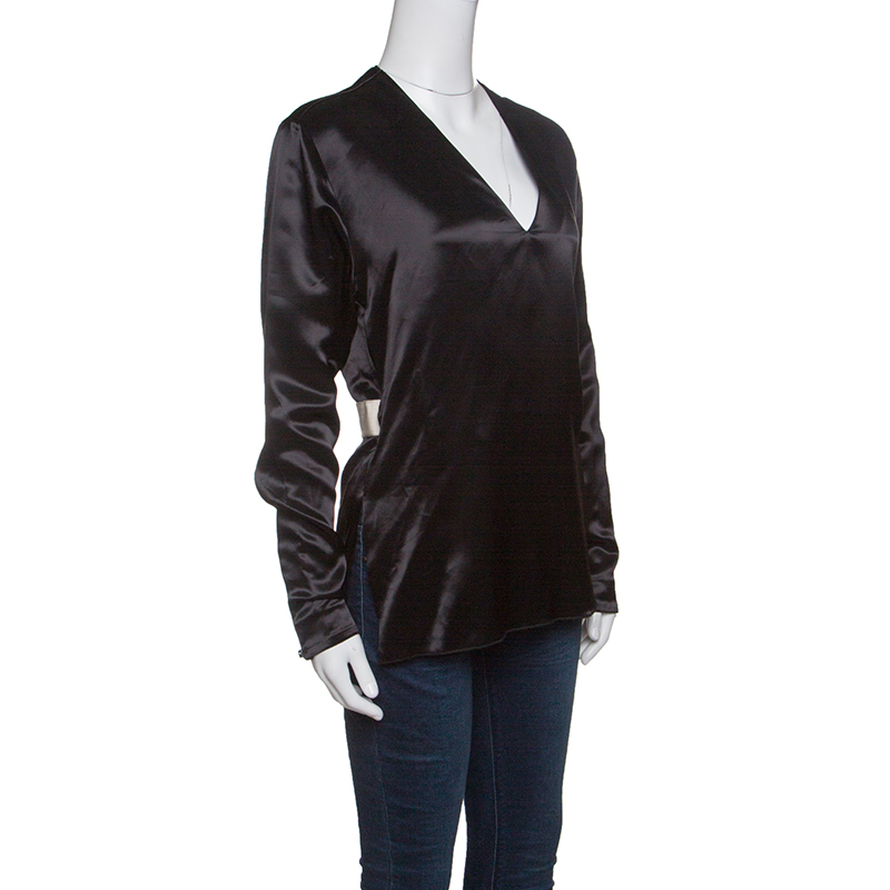 Acne Studios Black Satin Belted Cathay Blouse S