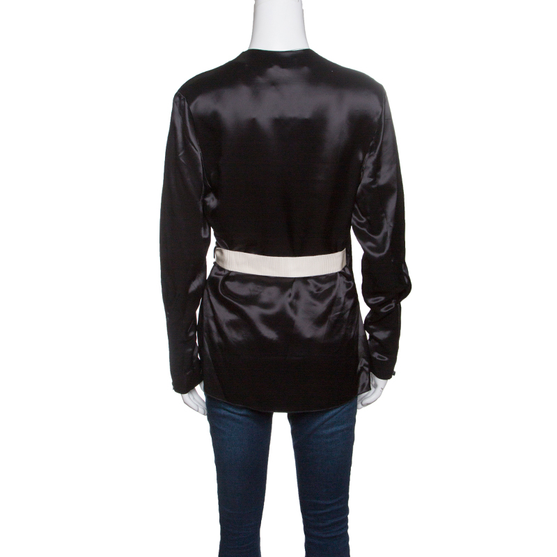 Acne Studios Black Satin Belted Cathay Blouse S