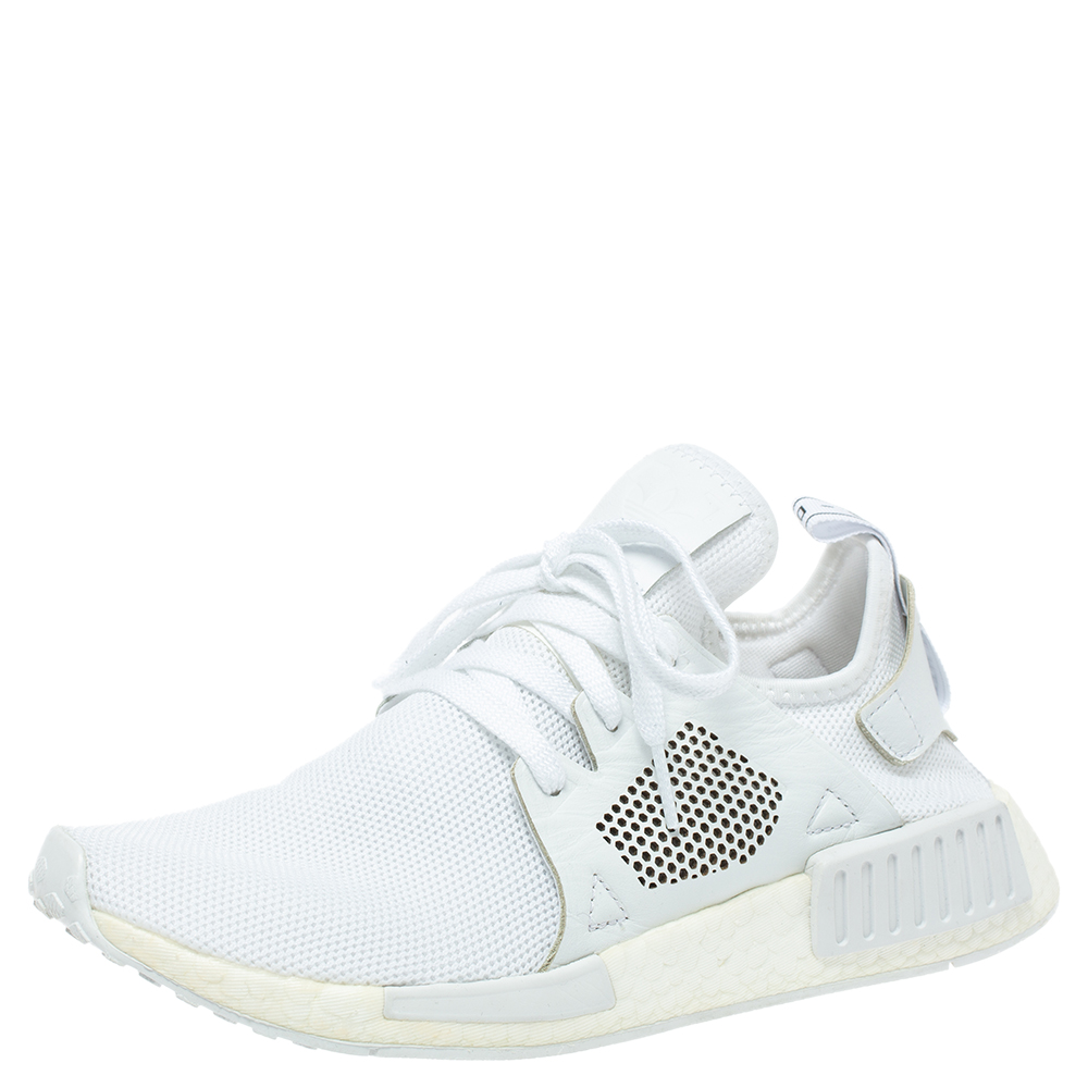 Image of Adidas White Leather And Fabric NMD XR Sneakers Size