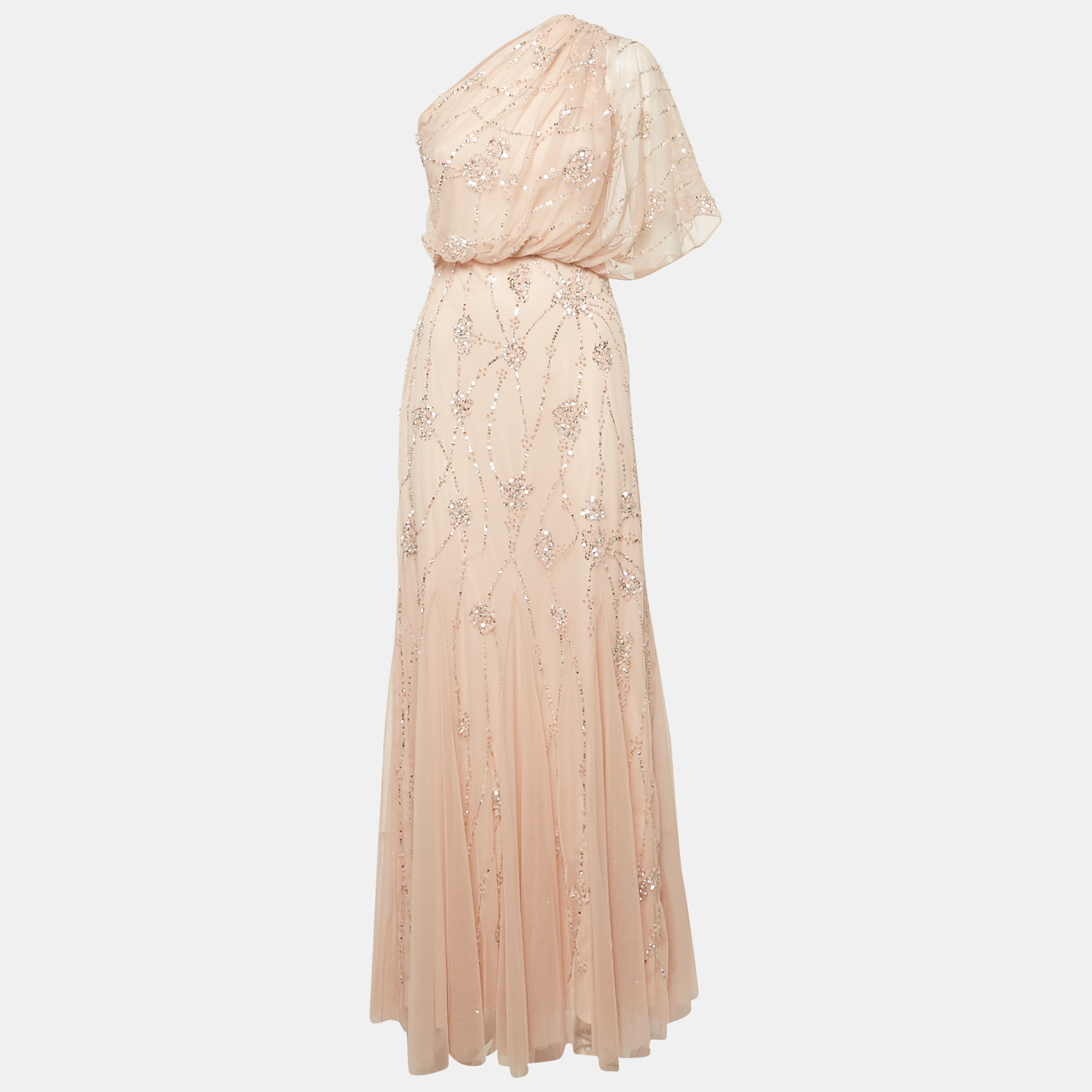 Adrianna Papell Pink Sequin Embroidered Tulle One Shoulder Gown S
Adrianna Papell Pink Sequin Embroidered Tulle One Shoulder Gown S