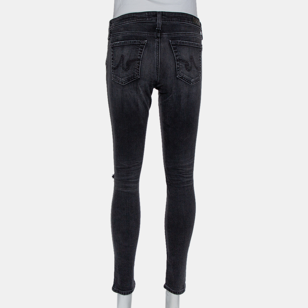 Adriano Goldschmied Dark Grey Denim Distressed Skinny Ankle Length Jeans M