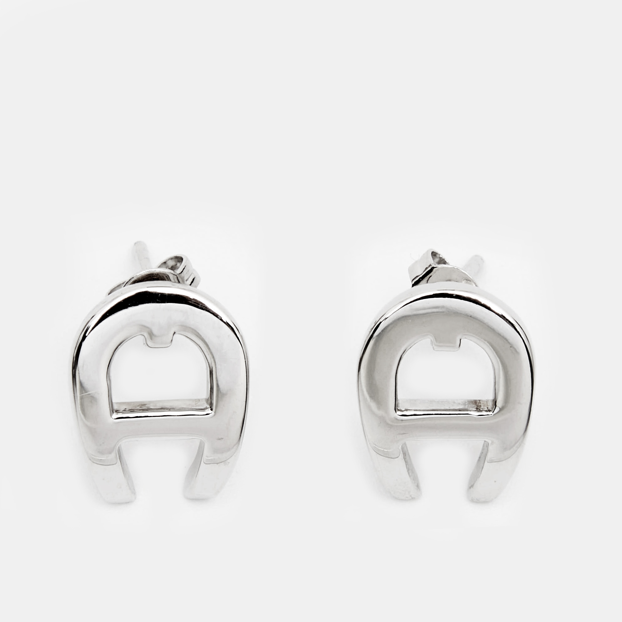 Aigner Logo Silver Tone Earrings