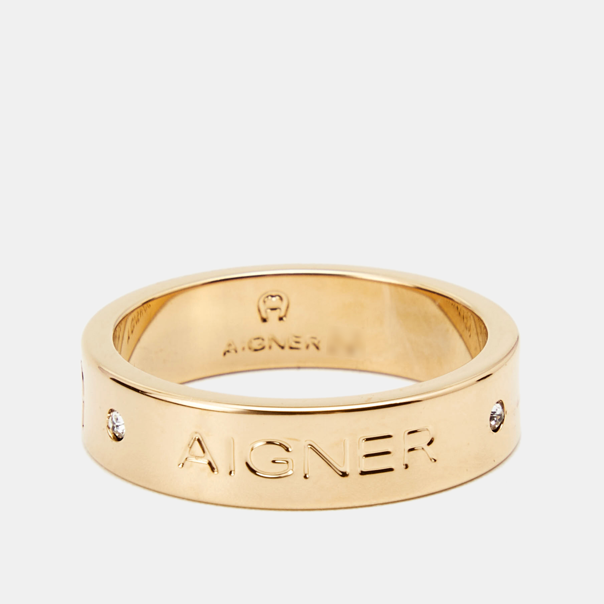 Aigner Crystals Gold Tone Ring Size 55