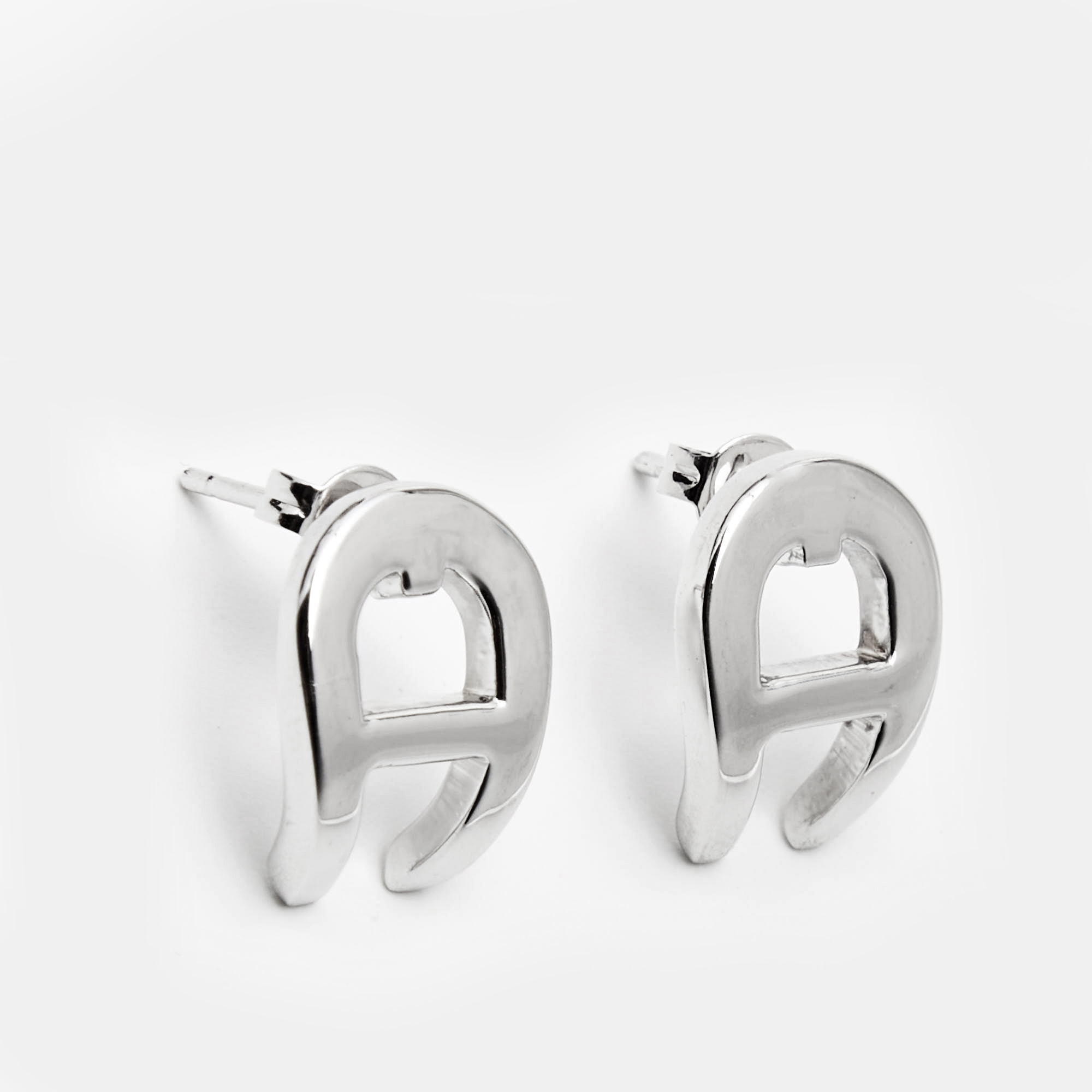 Aigner Logo Silver Tone Earrings