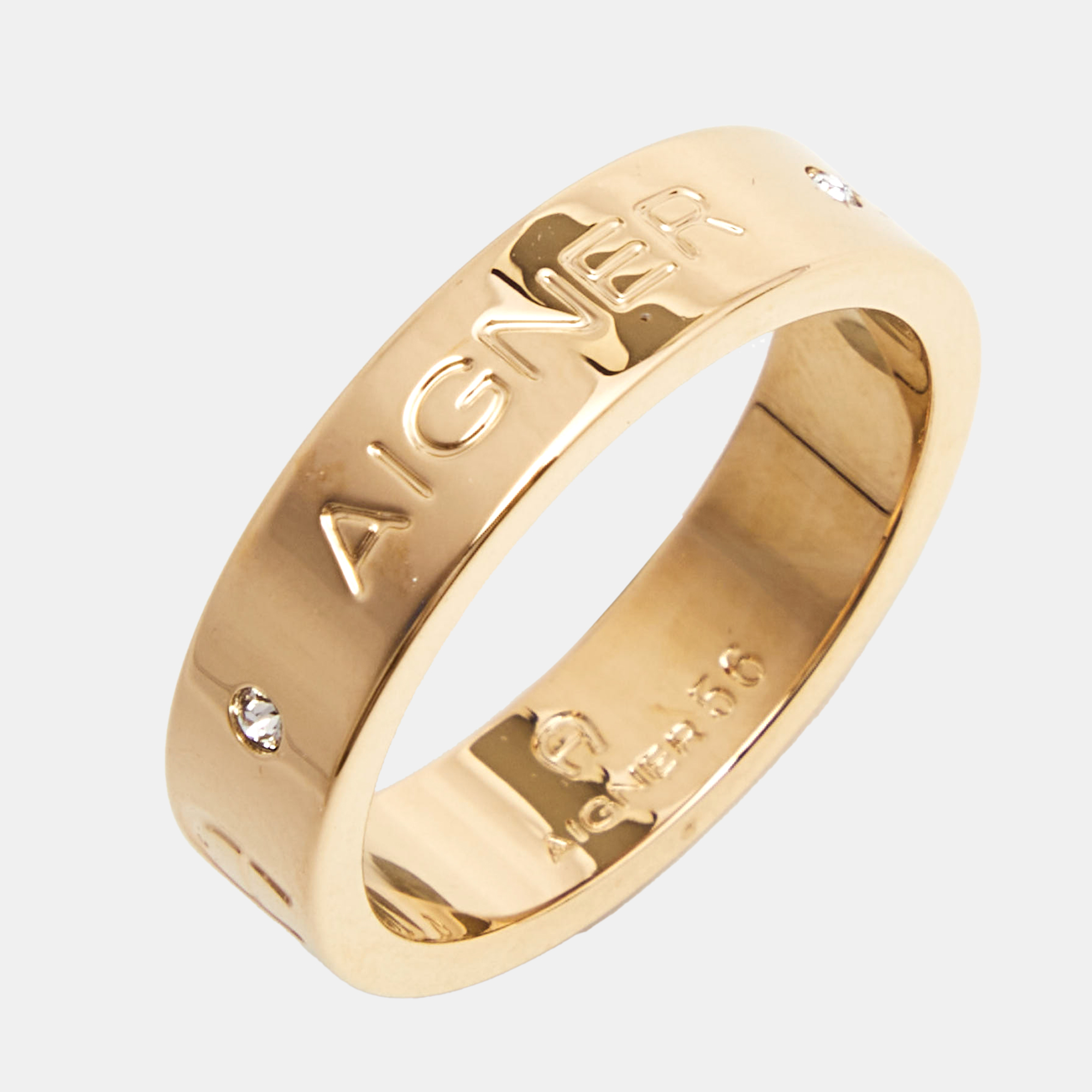 Aigner Crystals Gold Tone Ring Size 55