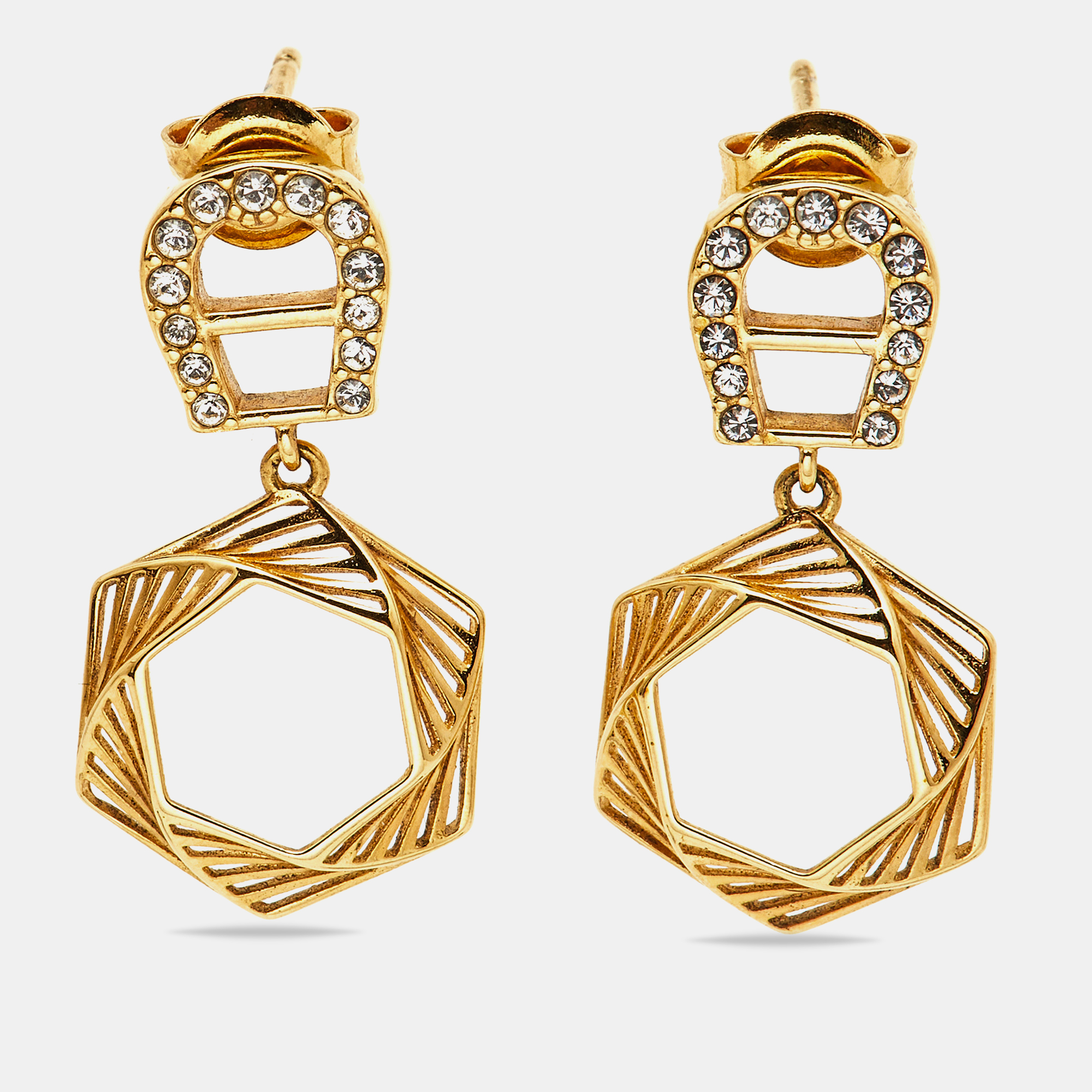 Aigner Gold Tone Crystal Embellished Earrings