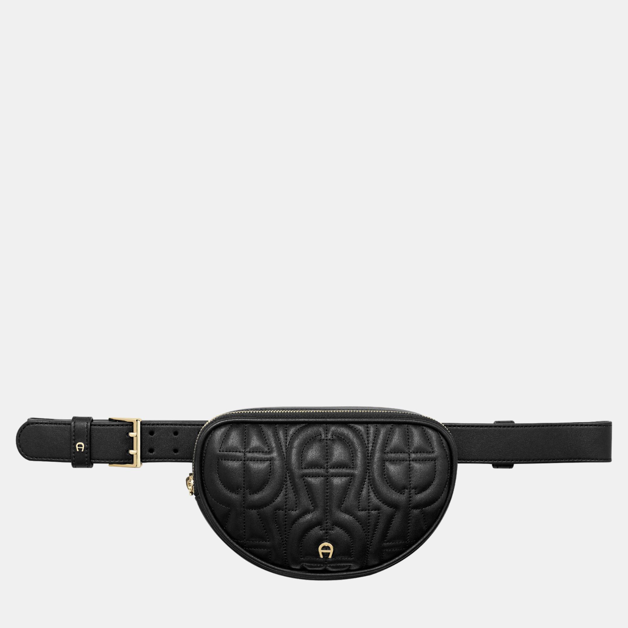 Aigner Black Shiny Light Gold Metal Diadora Black Belt Bag S