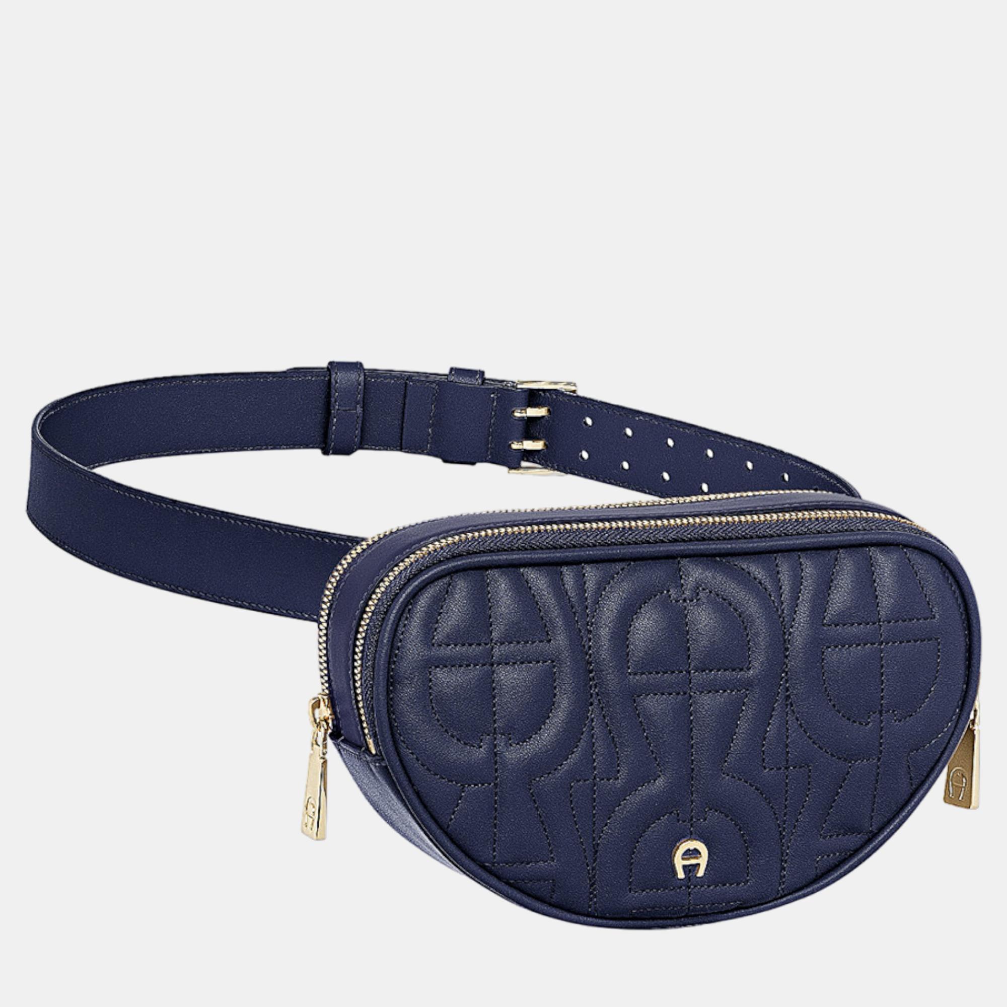 Aigner deep blue shiny light gold metal diadora deep blue belt bag s