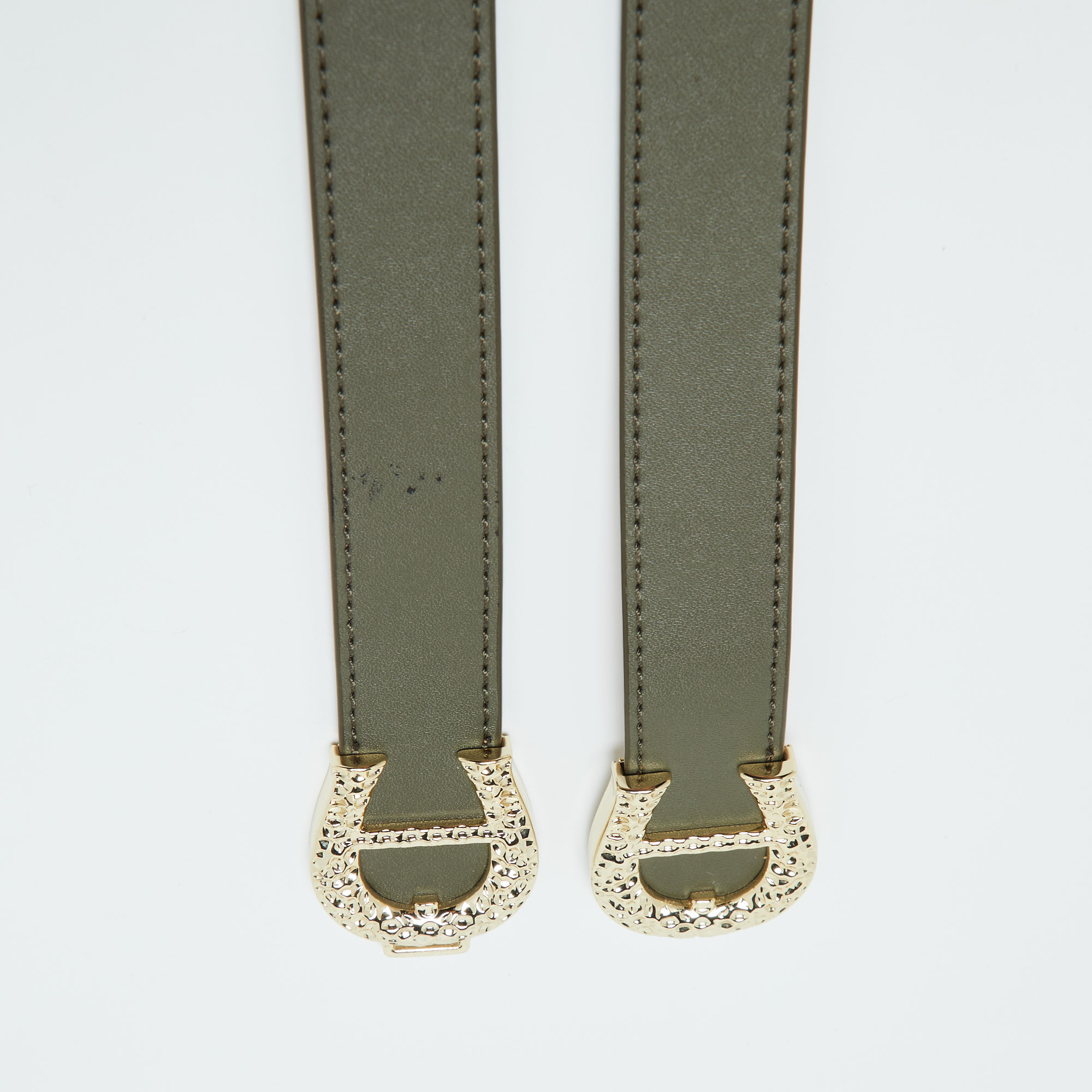 Aigner Olive Green Leather Logo Buckle Belt 90CM