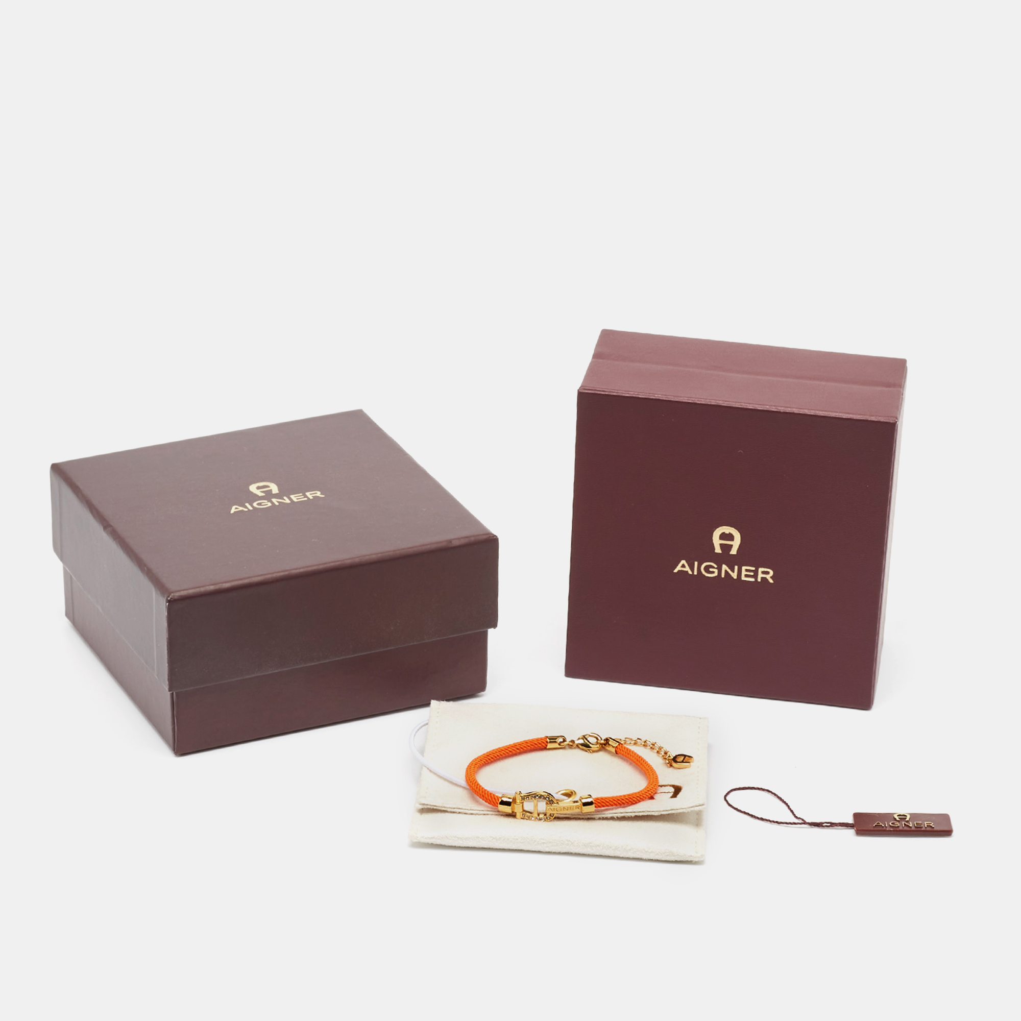 Aigner Orange Silk Cord Crystal Logo Yael Bracelet