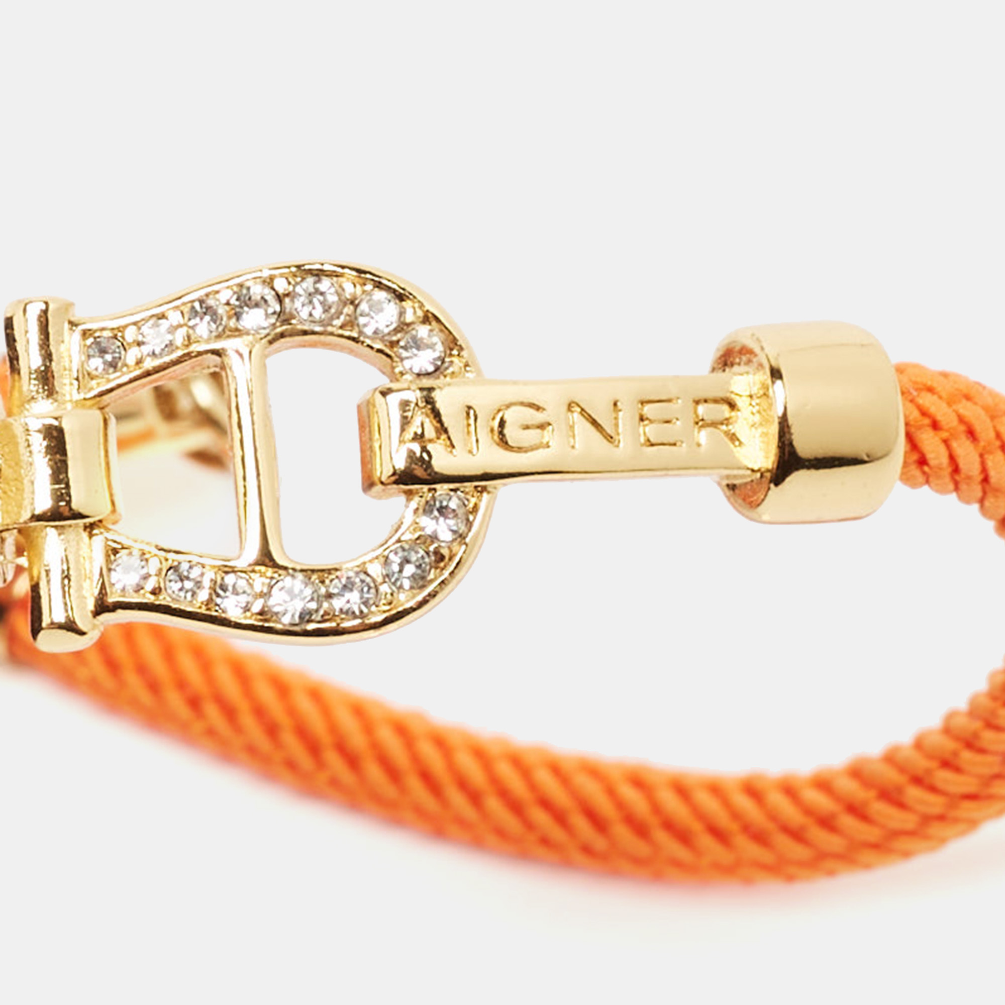 Aigner Orange Silk Cord Crystal Logo Yael Bracelet