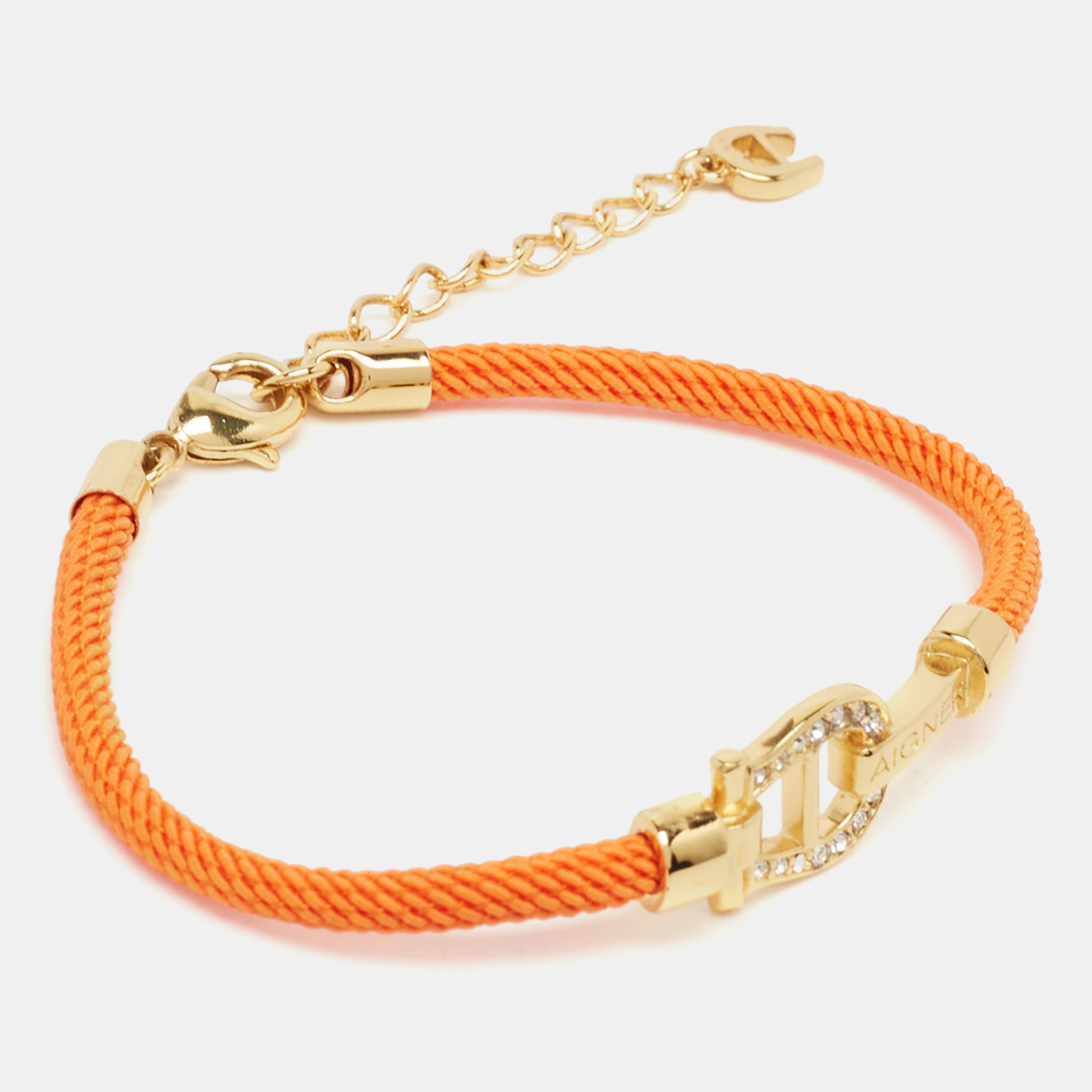 Aigner Orange Silk Cord Crystal Logo Yael Bracelet