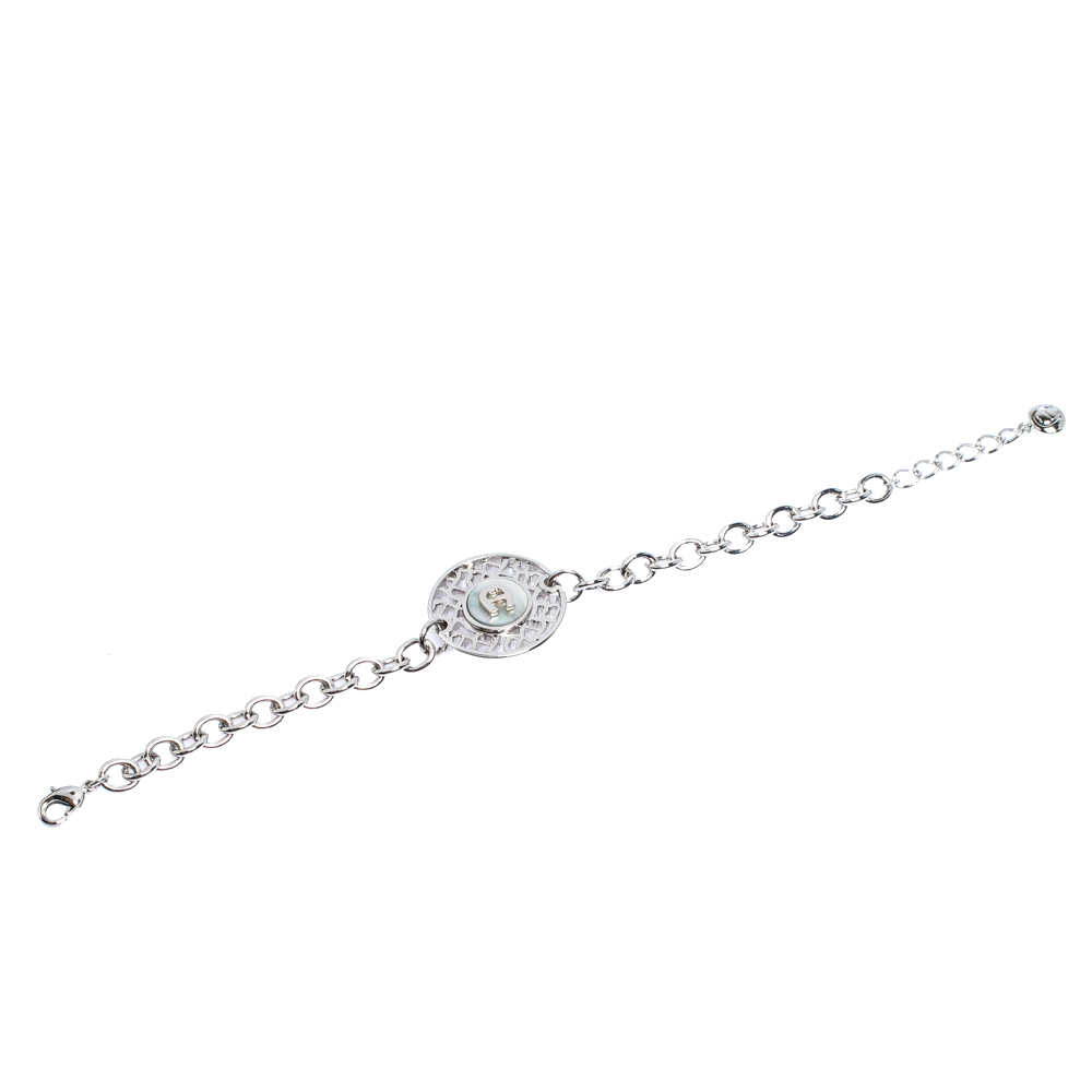 Aigner Silver Tone Mother Of Pearl Logo Bracelet