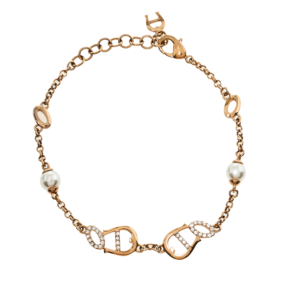 Aigner Rose Gold Tone Crystal Logo Bracelet