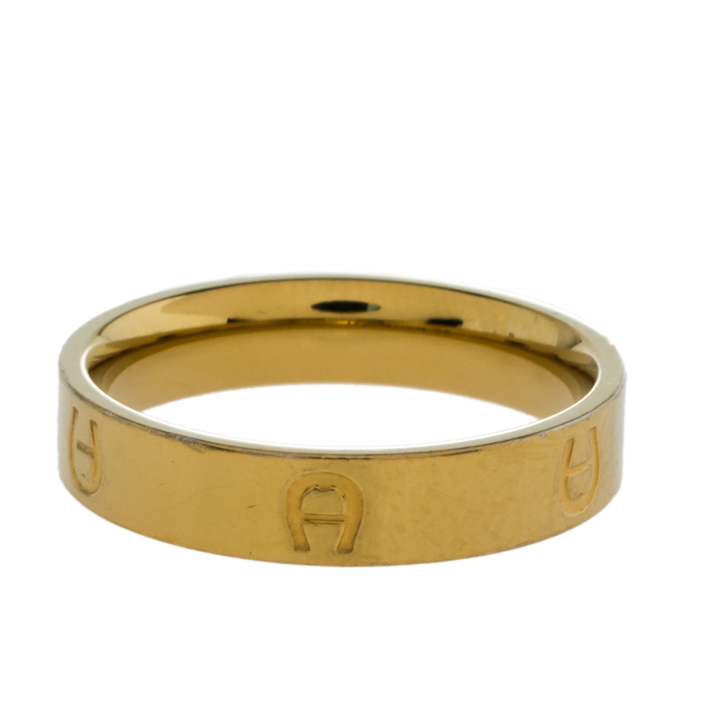 Aigner Gold Tone Logo Narrow Band Ring Size EU 52