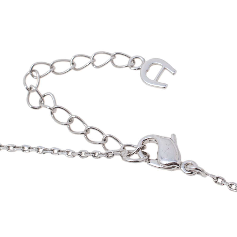 Aigner Silver Tone Crystal Logo Pendant Necklace