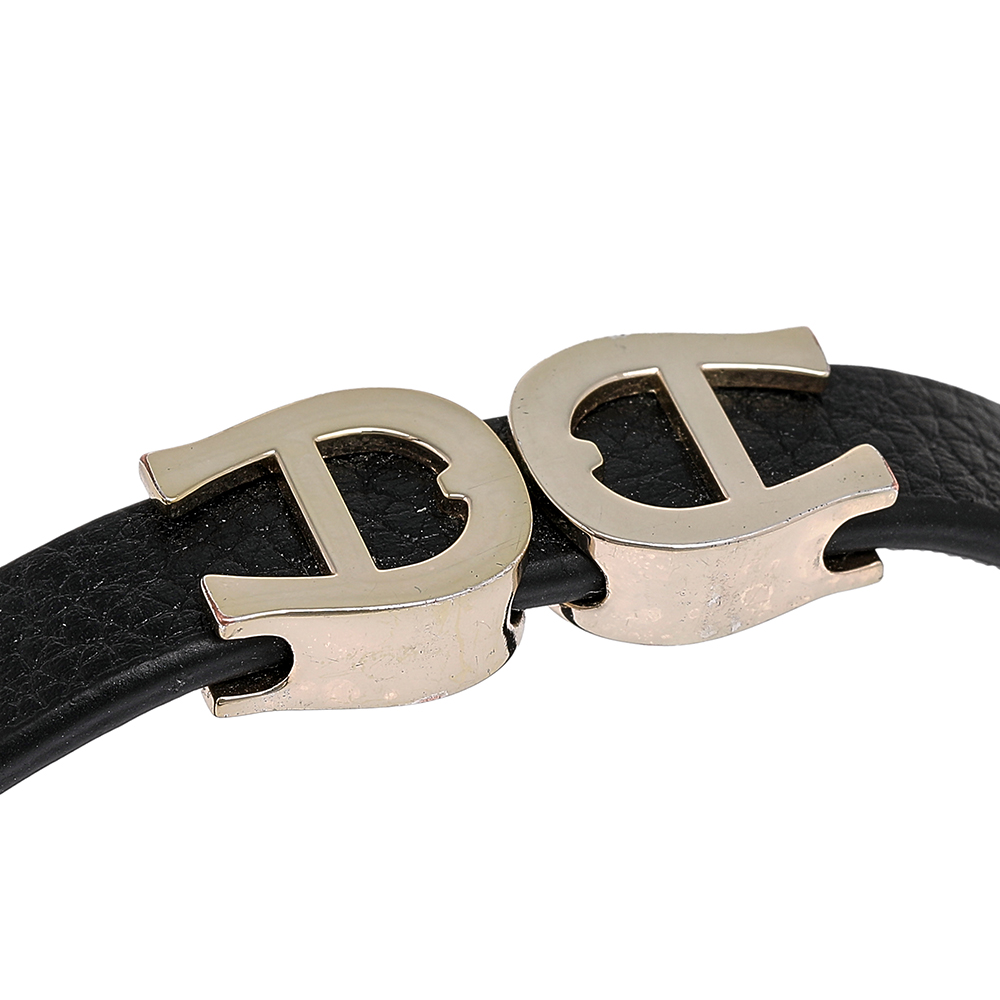 Aigner Black Leather Gold Tone Logo Bracelet