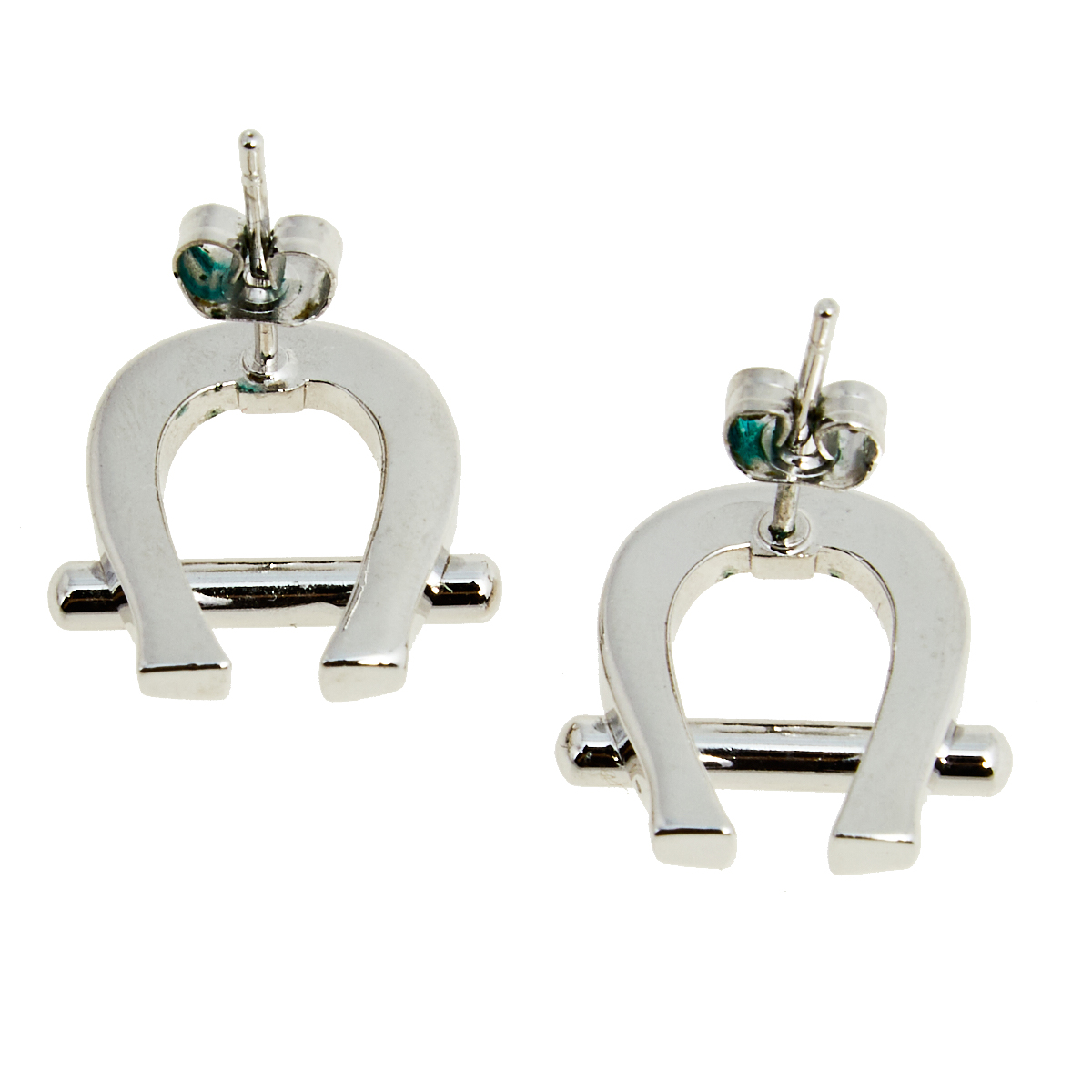 Aigner Silver Tone Crystal Logo Stud Earrings