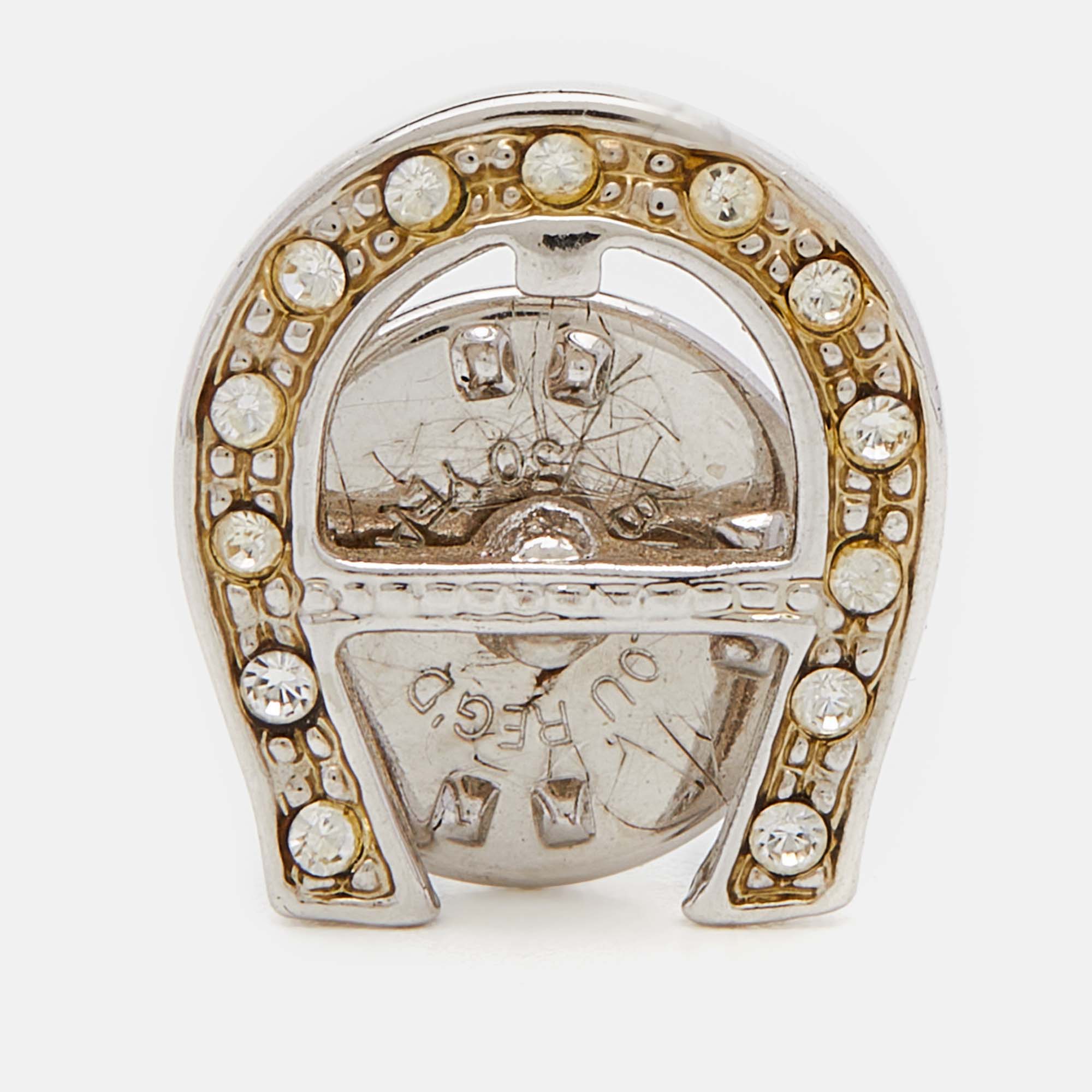 Aigner Vintage Silver Tone Crystal Logo Pin
