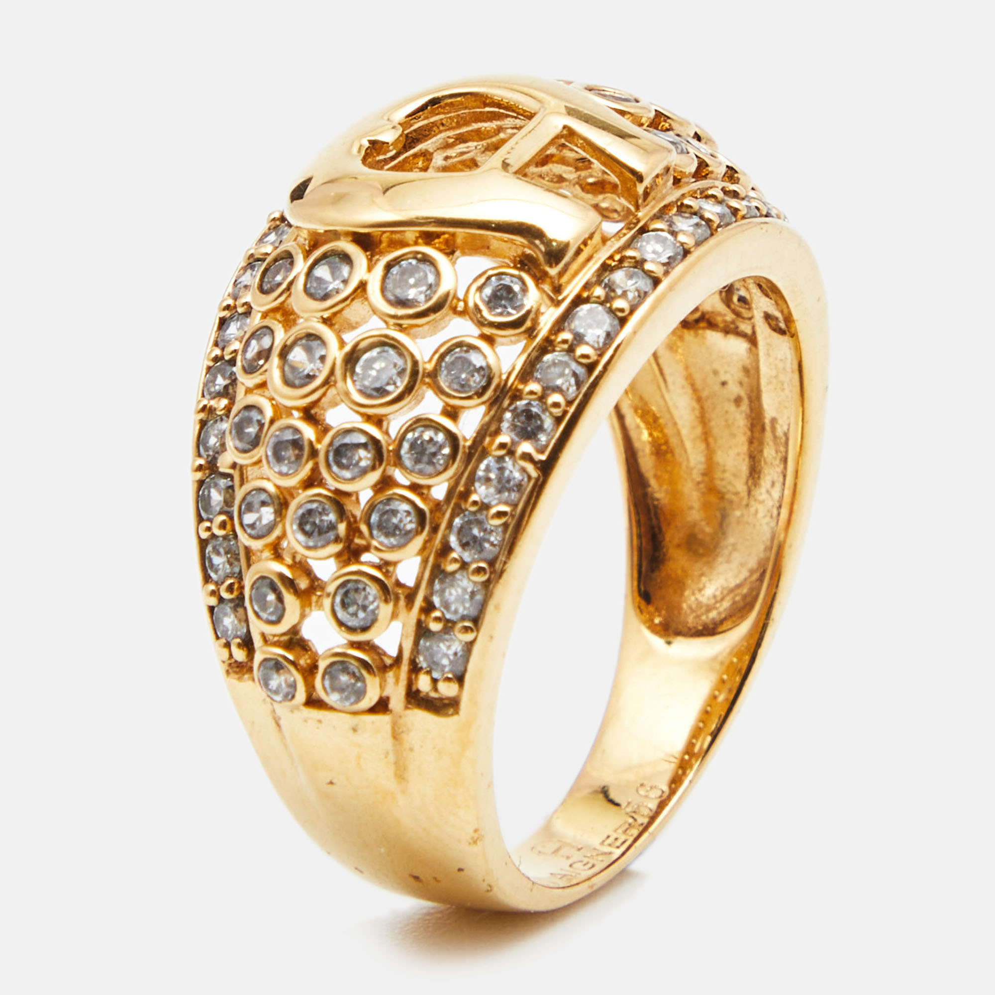 Aigner Crystals Gold Tone Ring Size 56