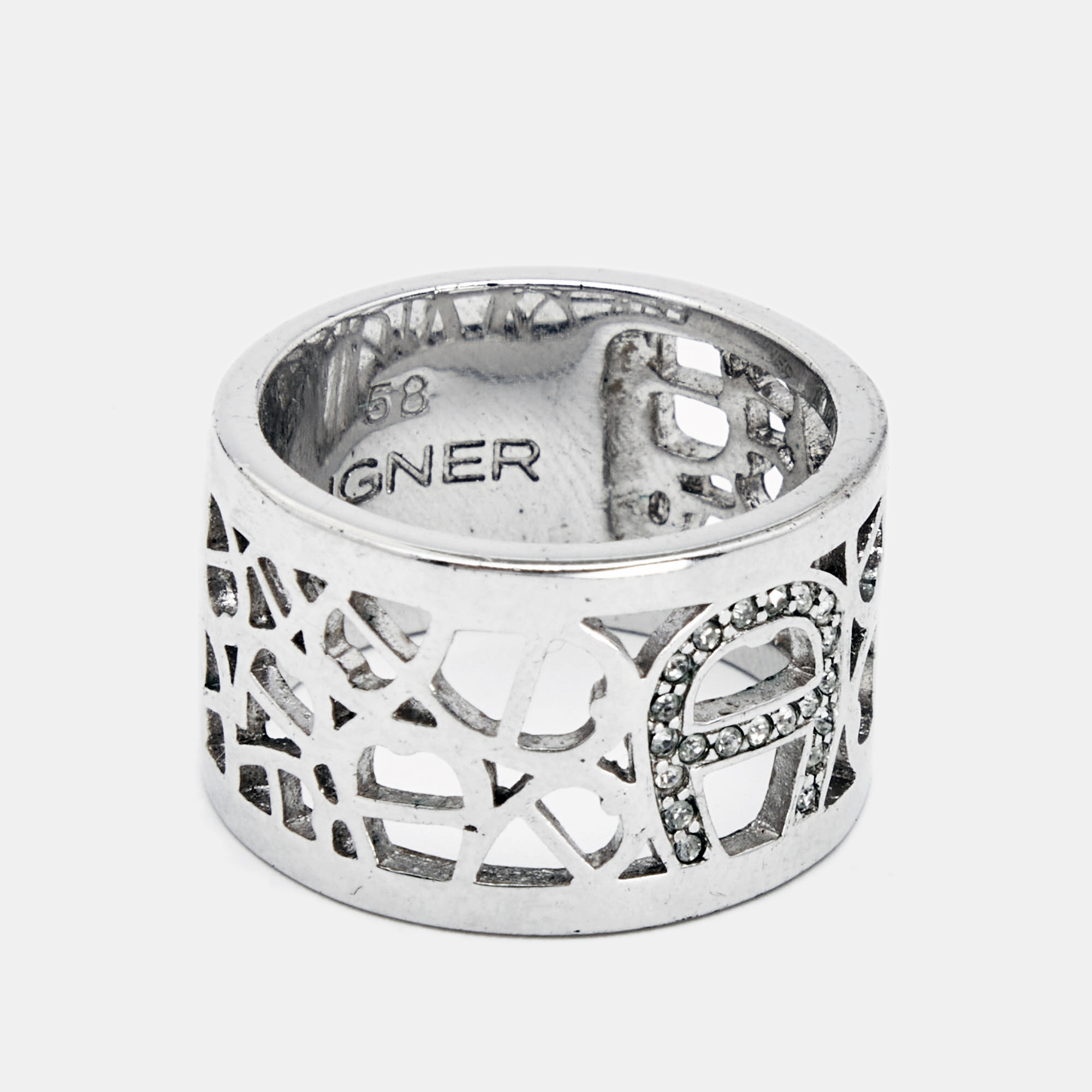 Aigner Crystals SIlver Tone Ring Size 58