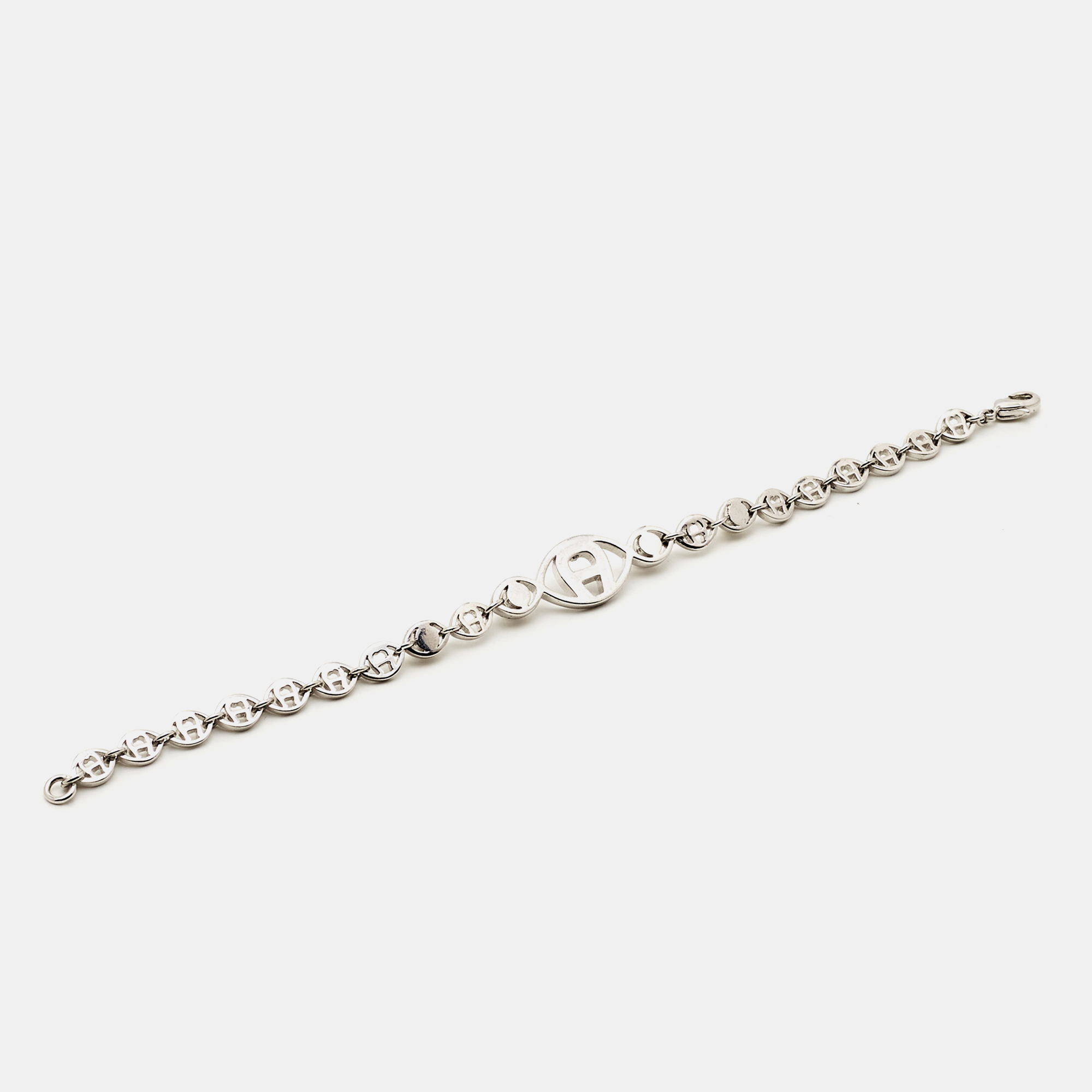 Aigner Logo Crystal Faux Pearl Silver Tone Bracelet