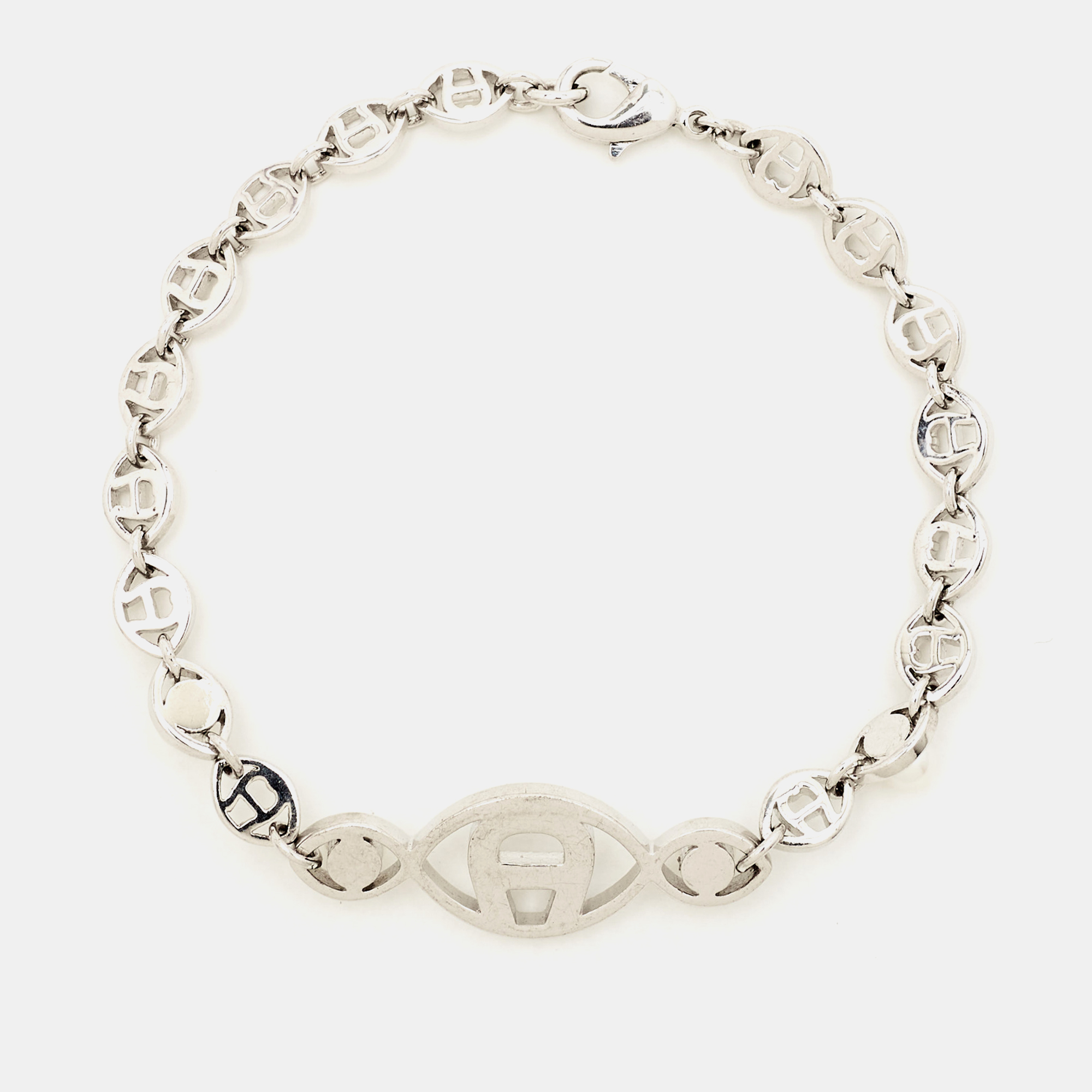 Aigner Logo Crystal Faux Pearl Silver Tone Bracelet