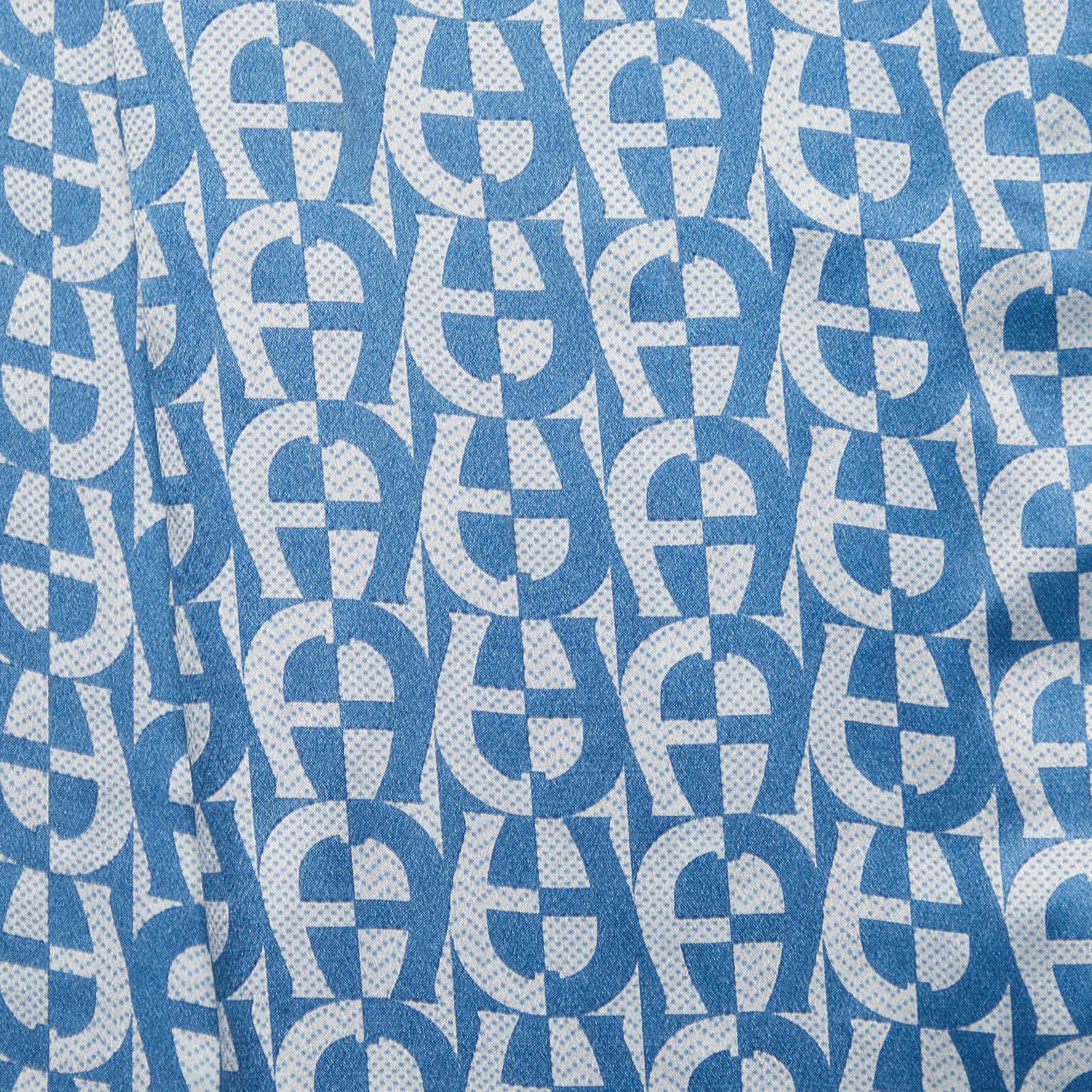 Aigner Blue Logo Monogram Printed Silk Scarf