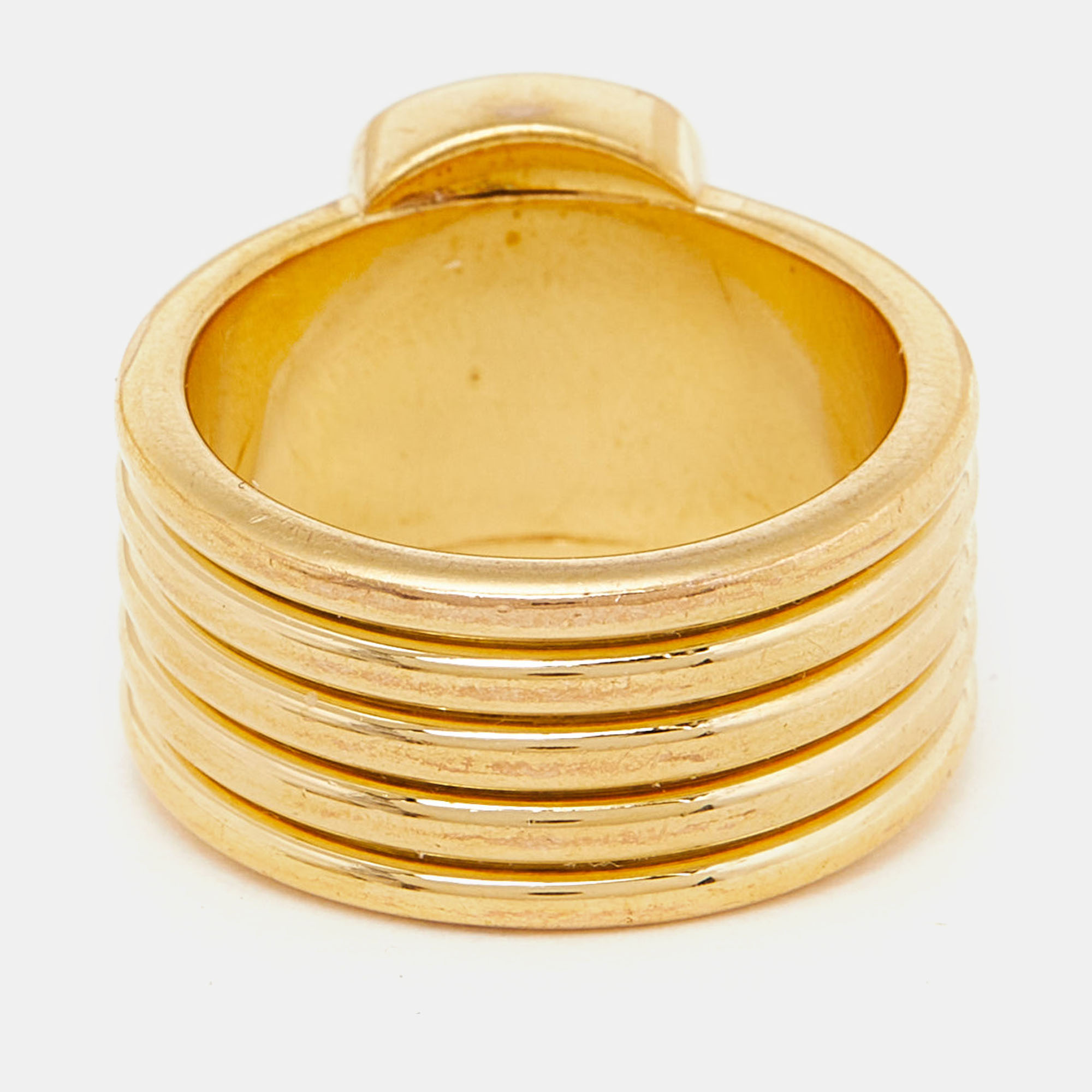 Aigner Gold Tone Crystal Logo Band Ring Size EU 54