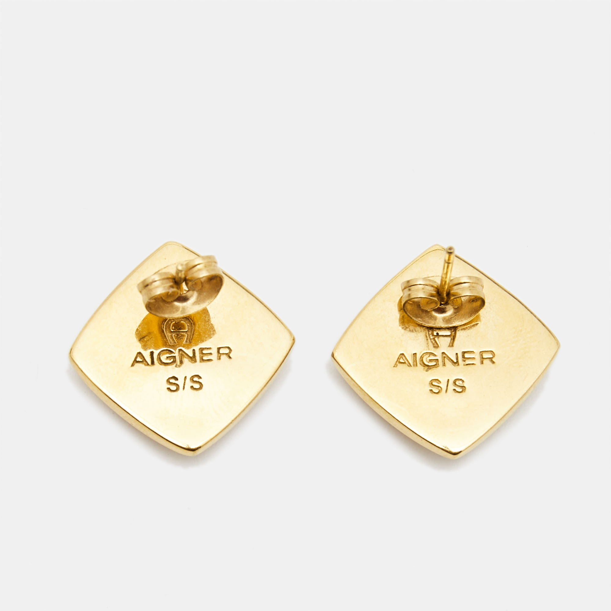 Aigner Enamel Crystal Gold Tone Earrings